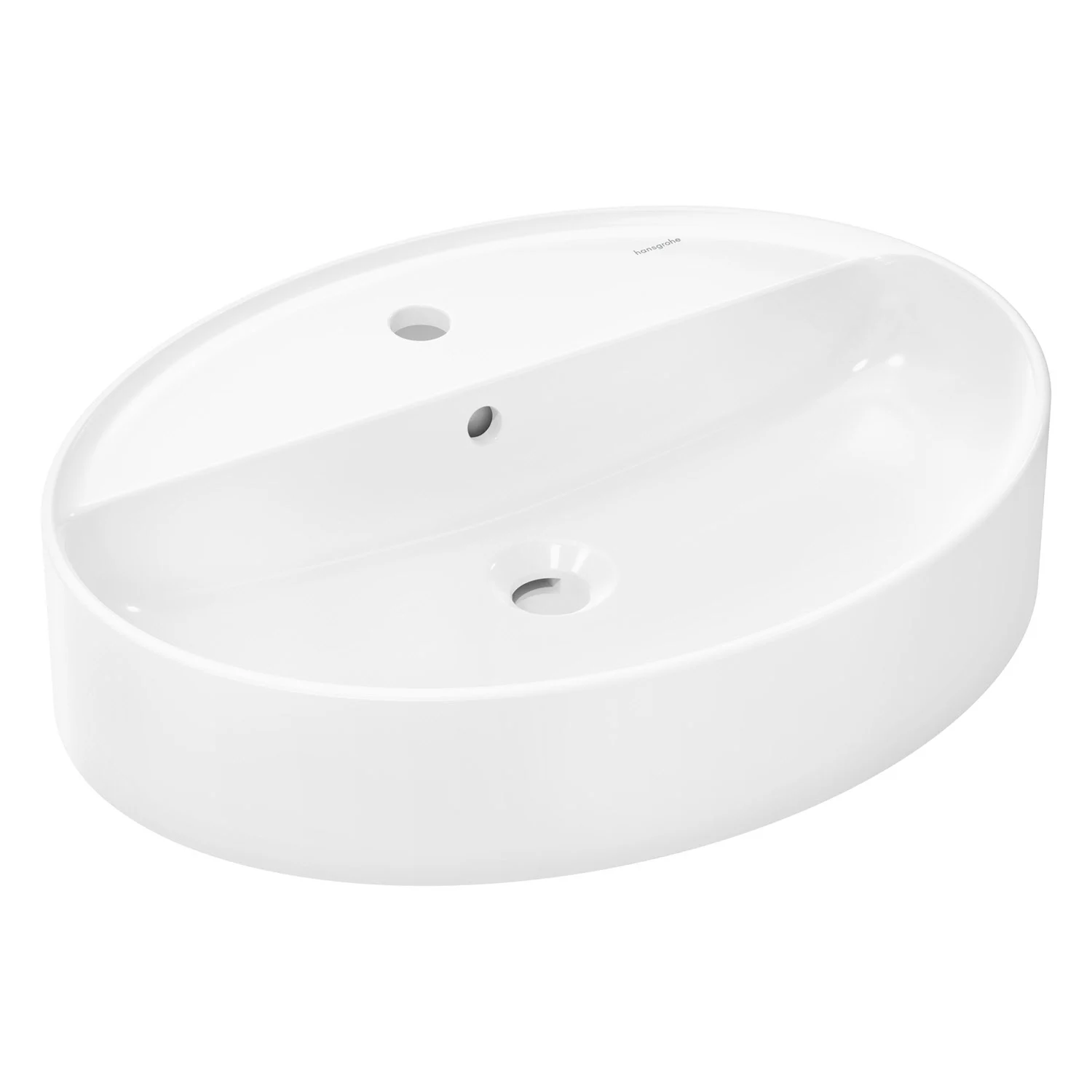 Owalna umywalka z widokiem z boku, biała, hansgrohe