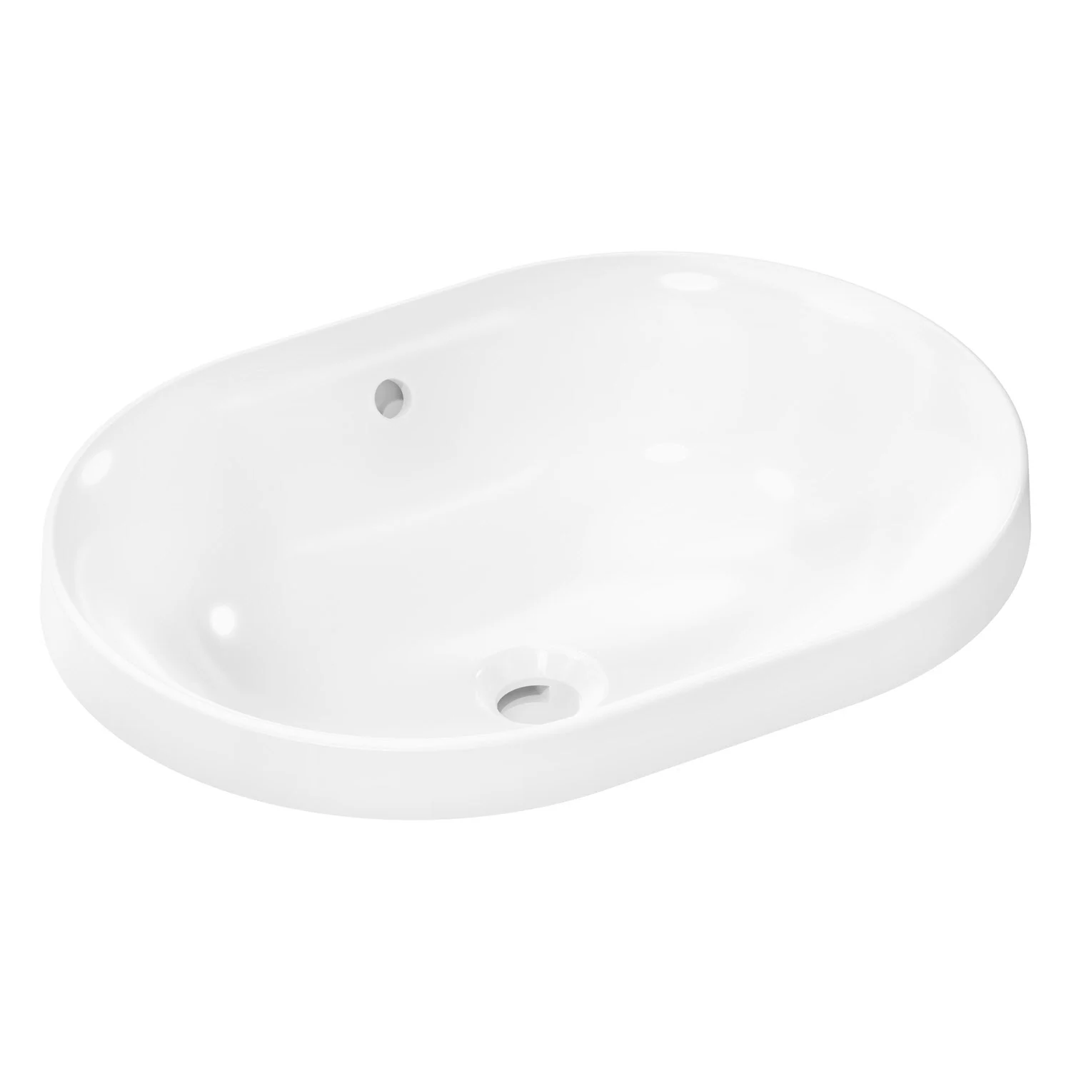 Owalna umywalka wpuszczana w bieli, widok z boku, hansgrohe