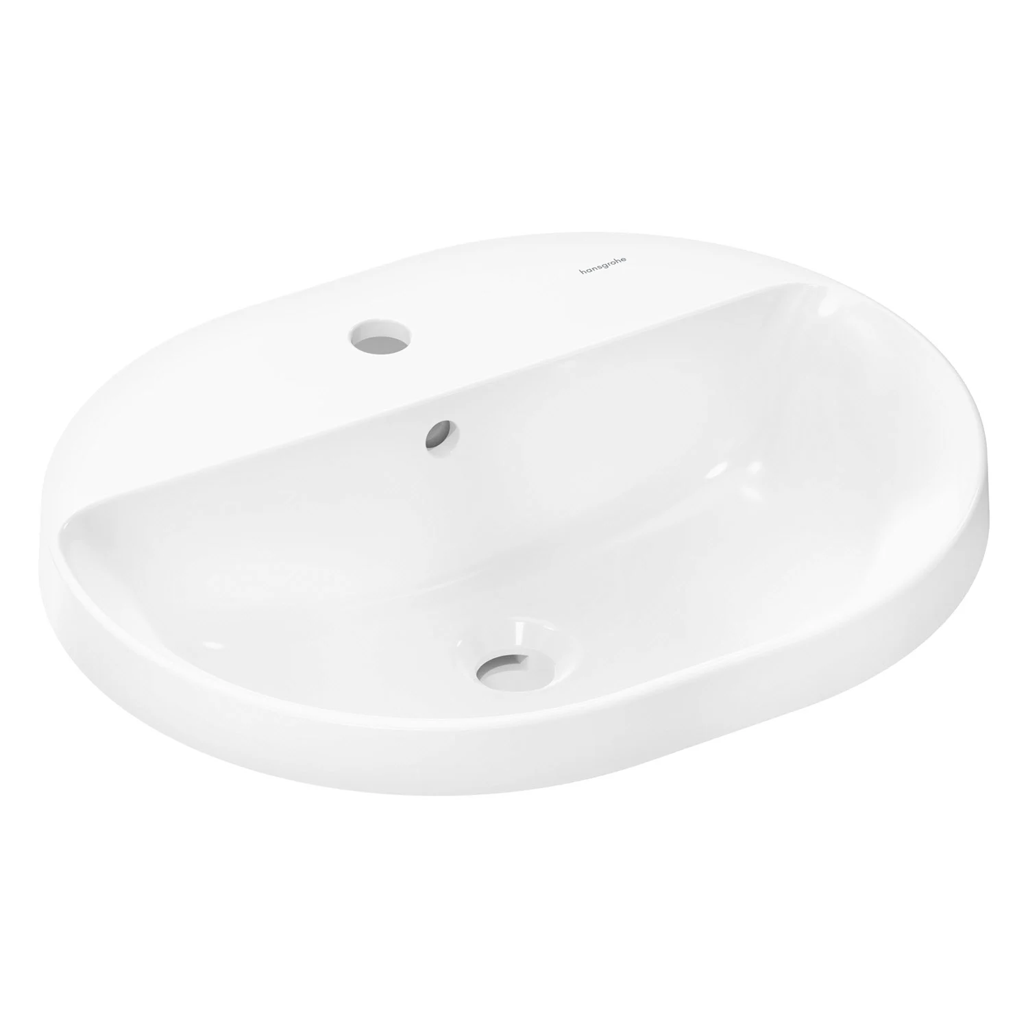 Owalna umywalka wpuszczana w bieli, widok z boku, hansgrohe