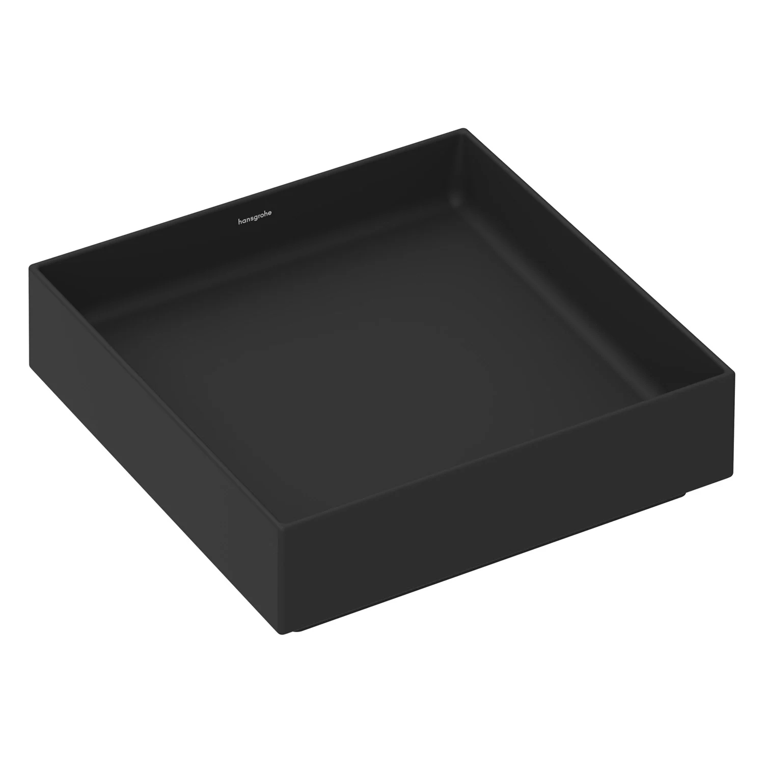 Czarna kwadratowa umywalka w widoku bocznym, hansgrohe