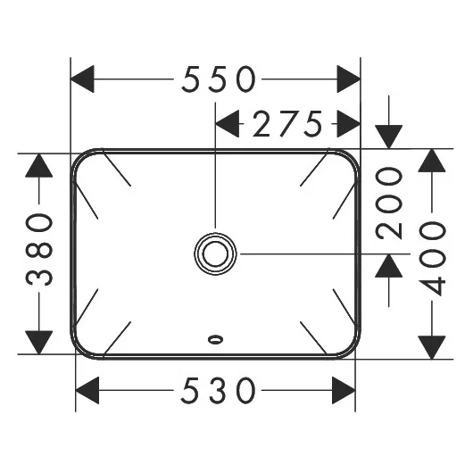 Rysunek techniczny prostokątnej umywalki wpuszczanej, hansgrohe