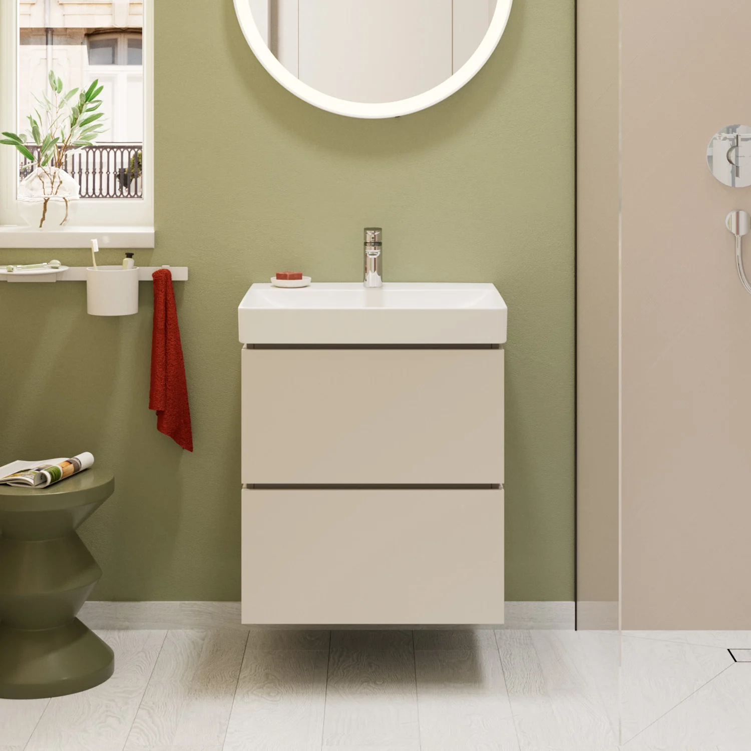 Szafka podumywalkowa Hansgrohe Xilesa E 60 cm z umywalką i jednouchwytową baterią umywalkową Zdjęcie 3