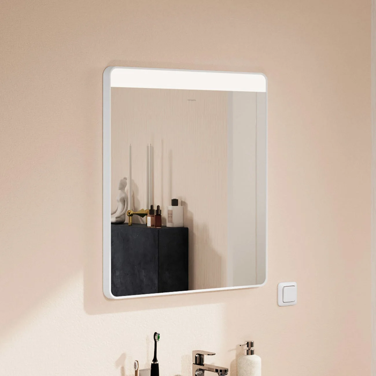 Podświetlane lustro w łazience z umywalką, hansgrohe