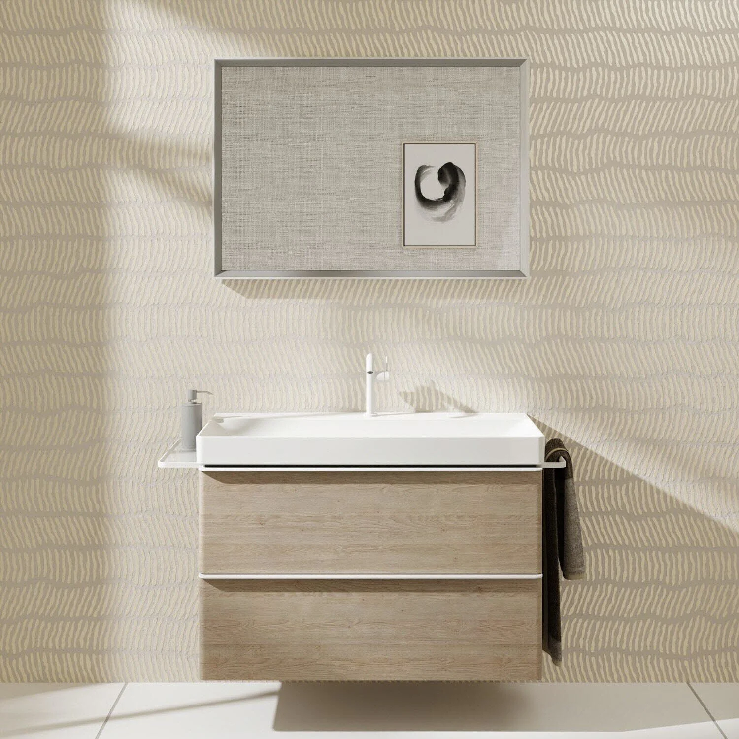 Lustro nad umywalką w nowoczesnej łazience, hansgrohe