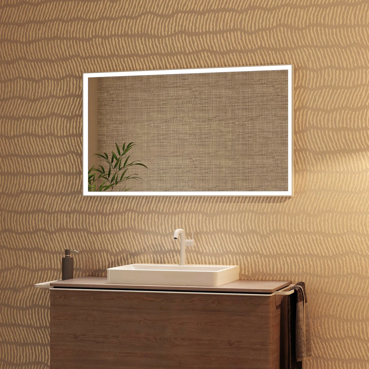 Podświetlane lustro nad umywalką w łazience, hansgrohe