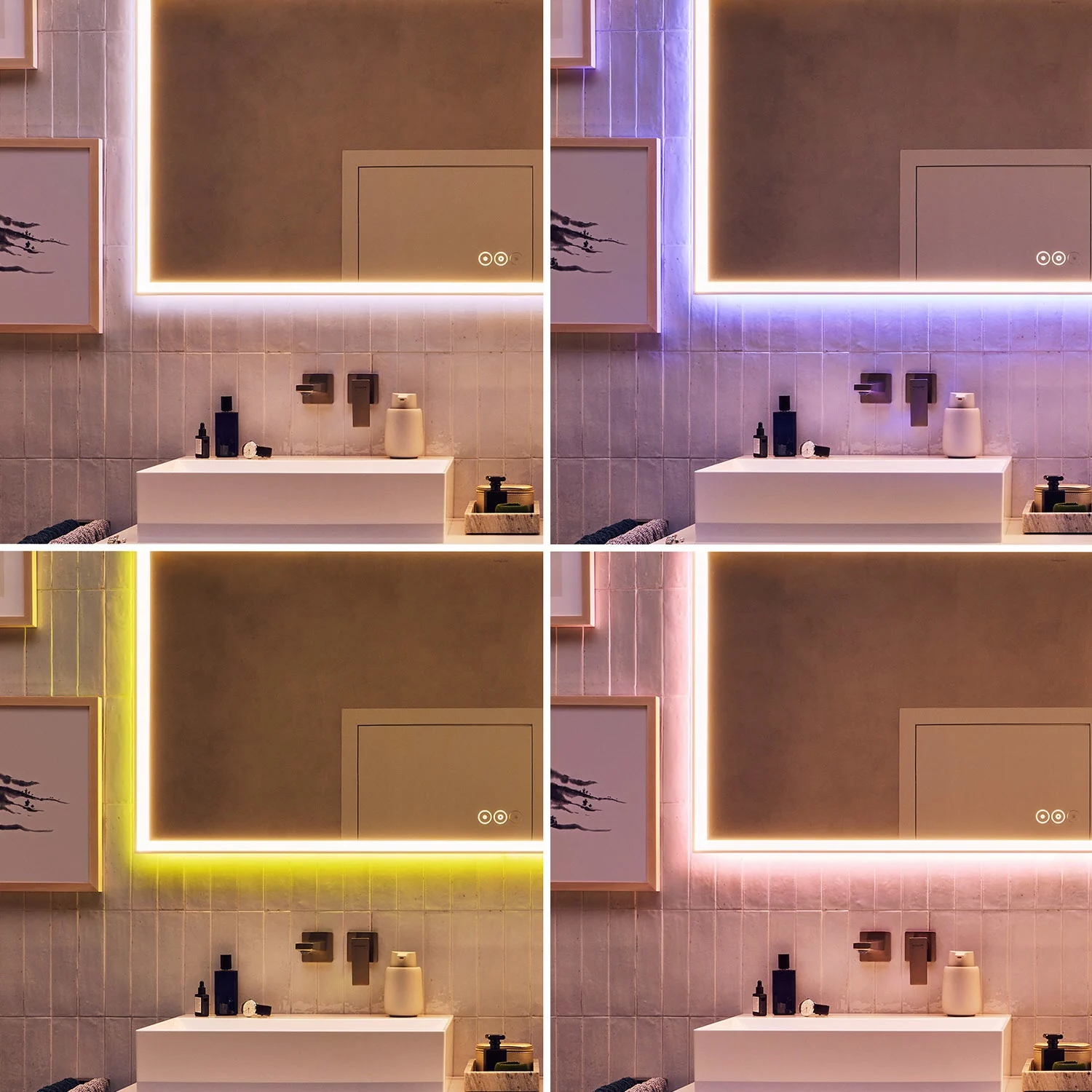 Prostokątne lustro z różnymi kolorami oświetlenia, hansgrohe