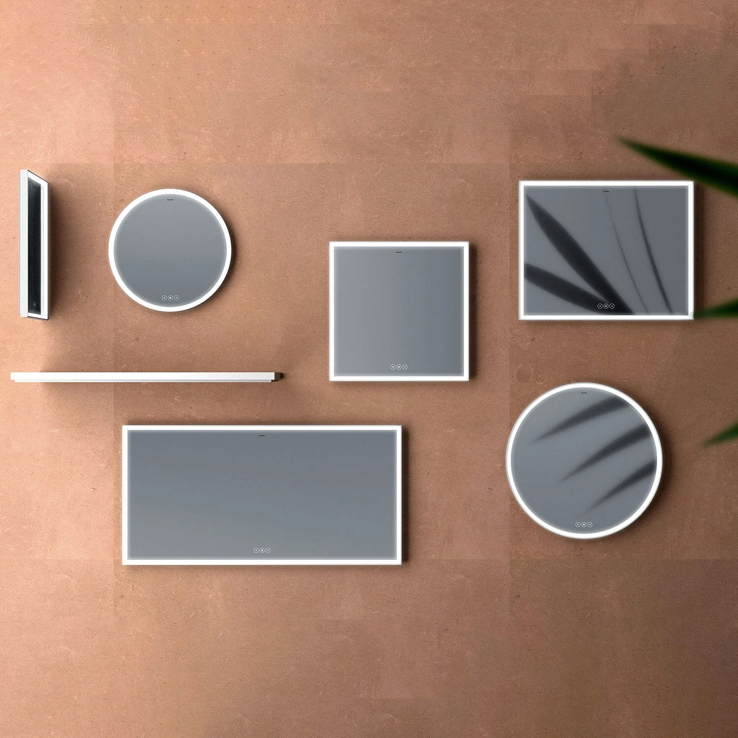 Różne lustra na ścianie w pokoju, hansgrohe