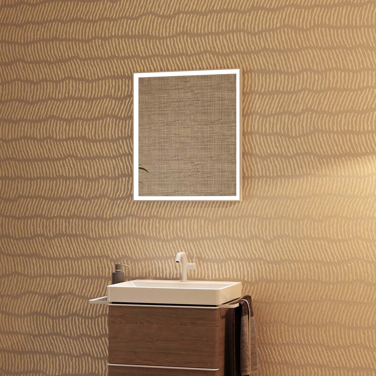 Podświetlane lustro nad umywalką w łazience, hansgrohe