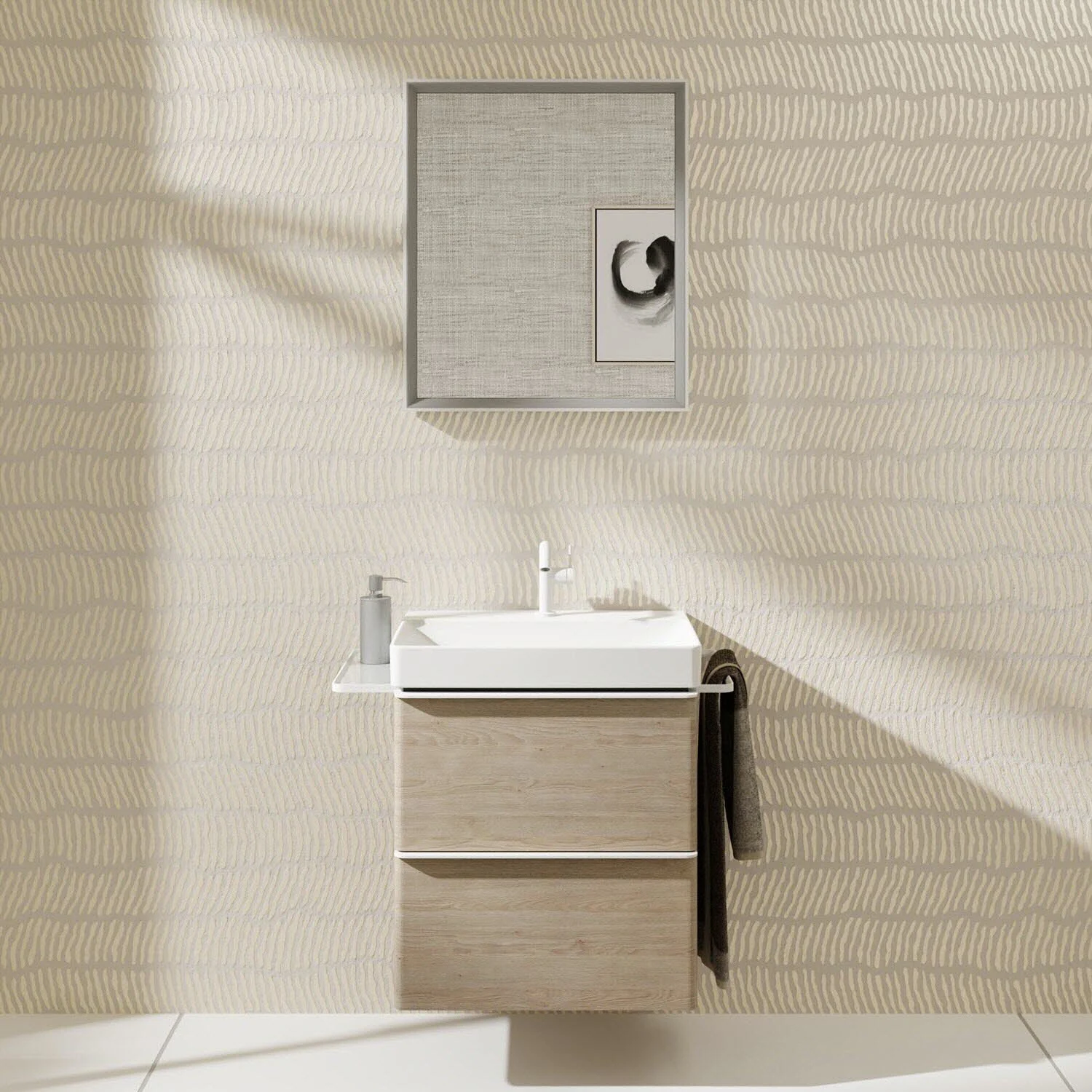 Lustro nad umywalką w nowoczesnej łazience, hansgrohe