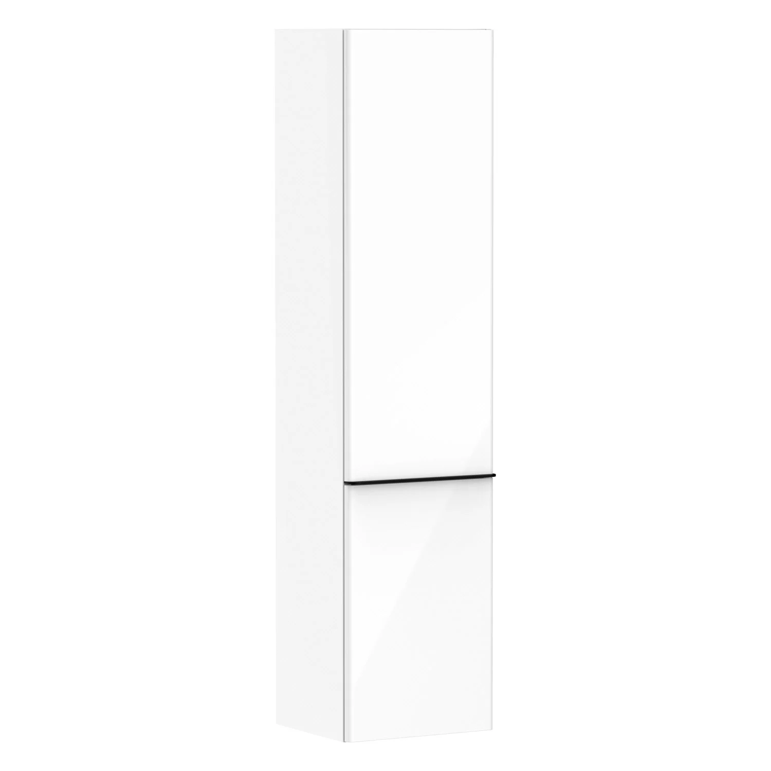 Wysoka szafka w białym kolorze, widok z przodu, hansgrohe