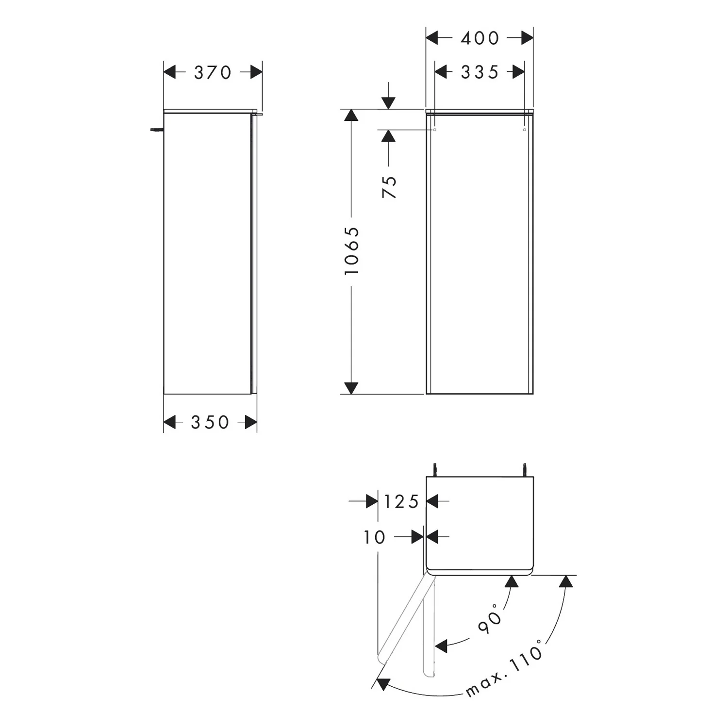 hansgrohe Xelu Q Halbhochschrank 40 x 106,5 cm, 1 Tür mit Anschlag links, Griff mattschwarz Bild 5