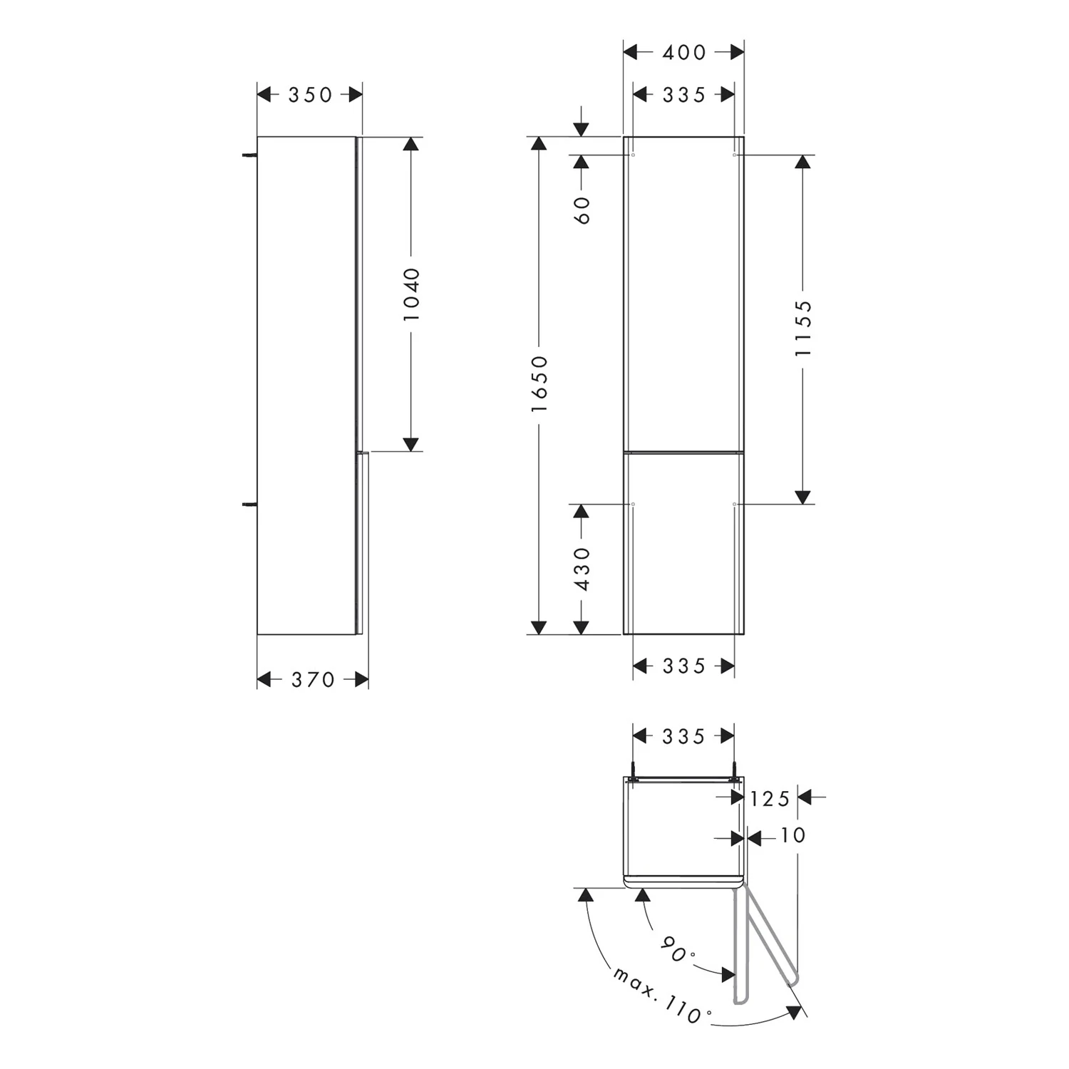 hansgrohe Xelu Q Hochschrank 40 x 165 cm, 2 Türen mit Anschlag rechts, Griff mattweiß Bild 5