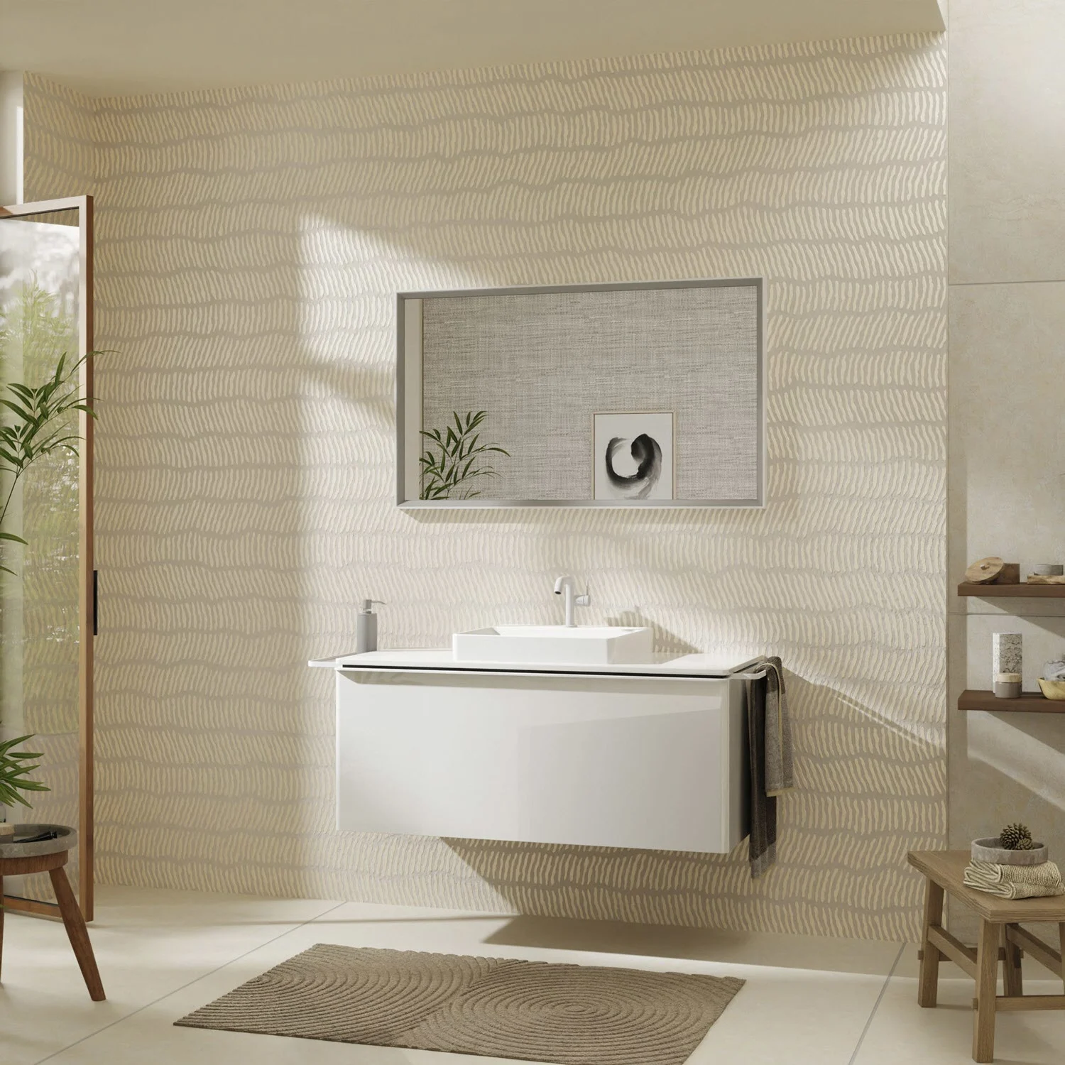 hansgrohe Xelu Q Konsole mit Ausschnitt mittig 118 x 55 cm, für Aufsatzwaschtisch geschliffen 50 x 48 cm Bild 3