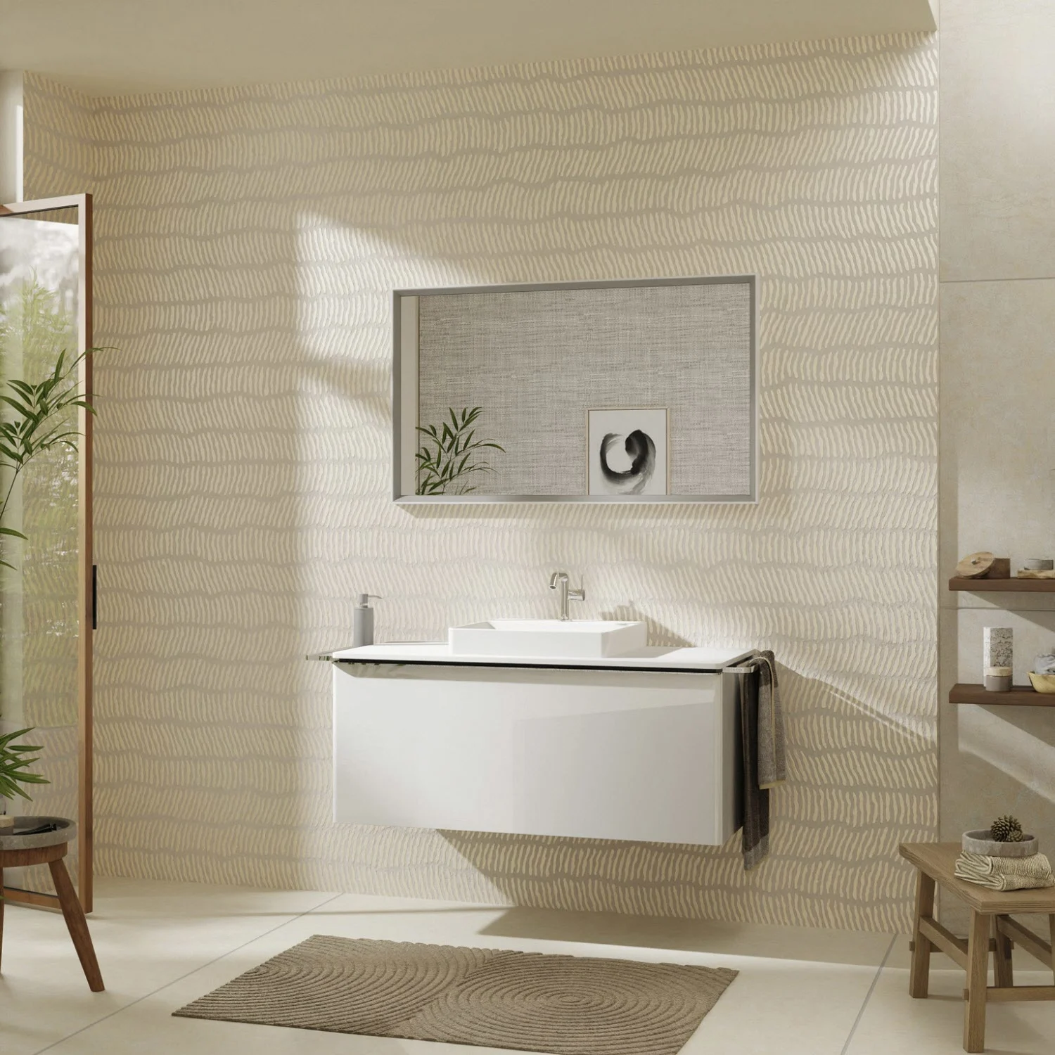 hansgrohe Xelu Q Konsole mit Ausschnitt mittig 118 x 55 cm, für Aufsatzwaschtisch geschliffen 60 x 48 cm Bild 3