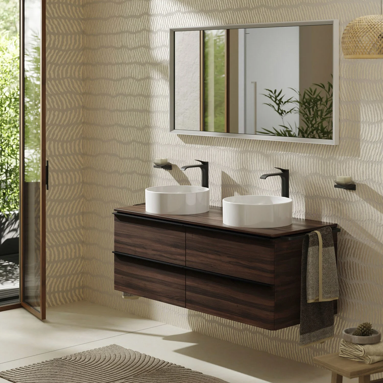 hansgrohe Xelu Q Konsole mit 2 Ausschnitten 136 x 55 cm, für Aufsatzwaschtisch ohne Hahnloch Bild 2