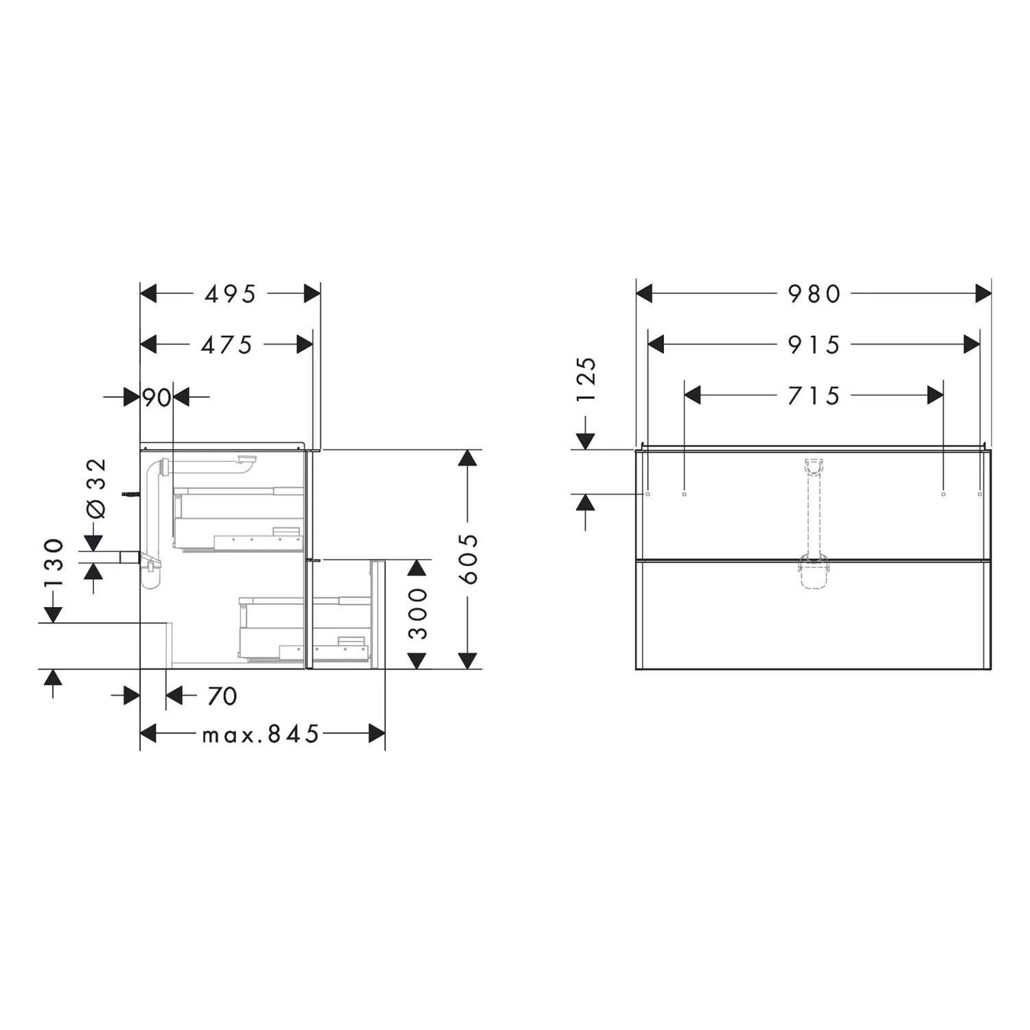 hansgrohe Xelu Q Waschtischunterschrank 98 x 60,5 cm, 2 Schubkästen, Griff mattschwarz Bild 5