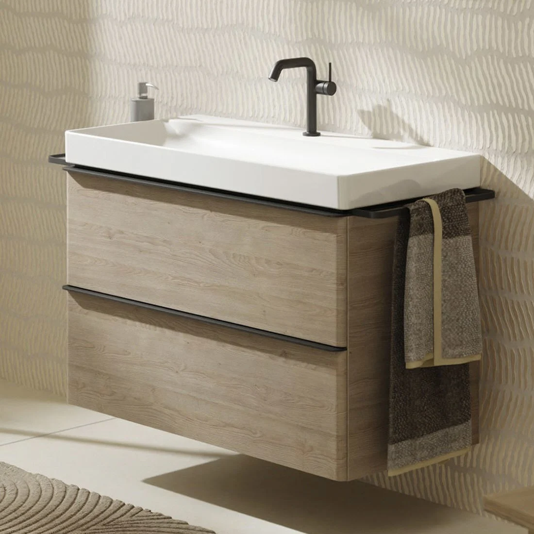 hansgrohe Xelu Q Waschtischunterschrank 98 x 60,5 cm, 2 Schubkästen, Griff mattschwarz