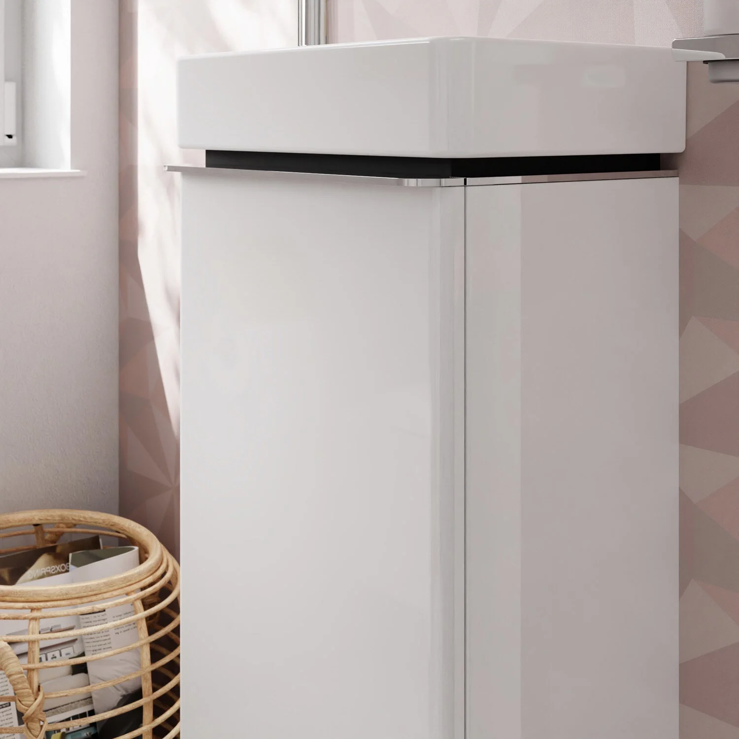 Biała szafka pod umywalkę o nowoczesnym designie, hansgrohe
