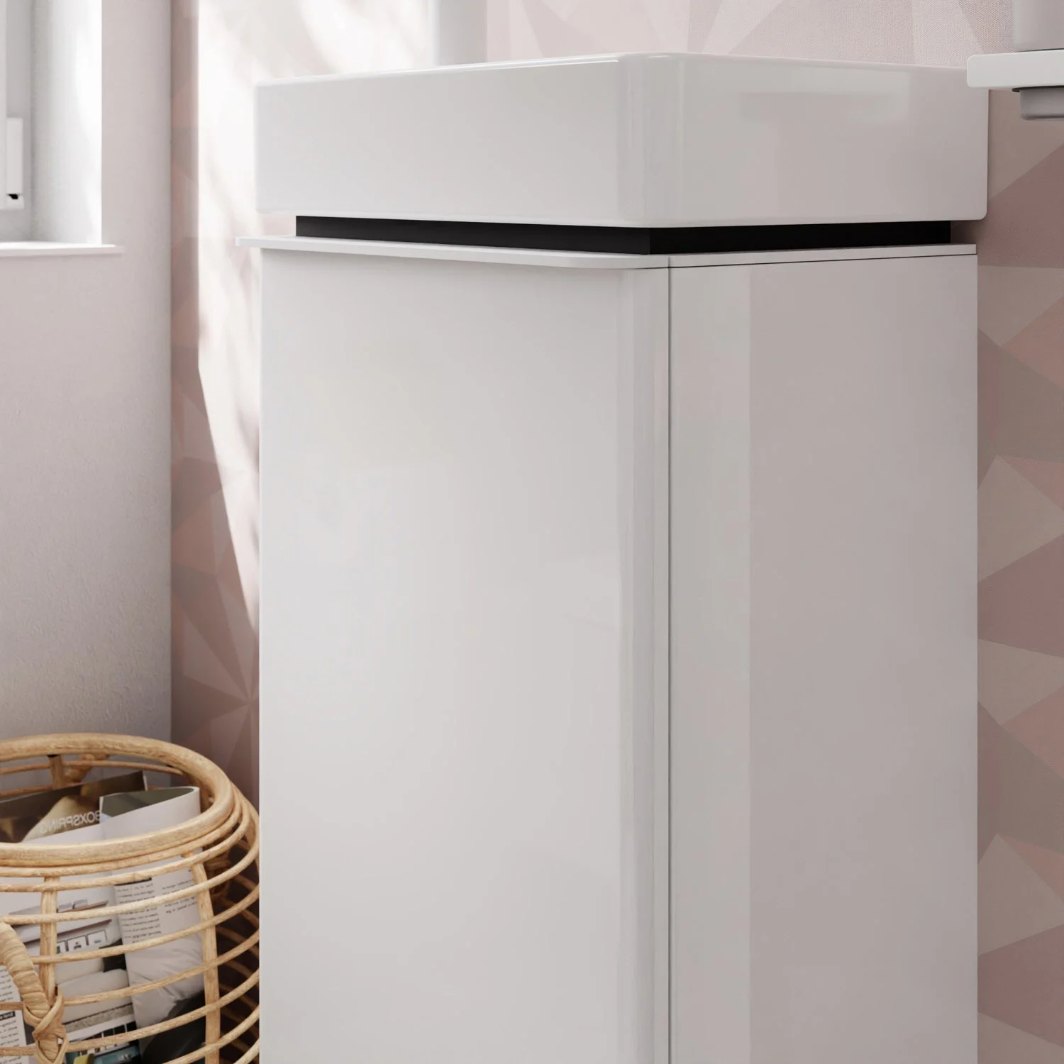 Biała szafka pod umywalkę w łazience, hansgrohe
