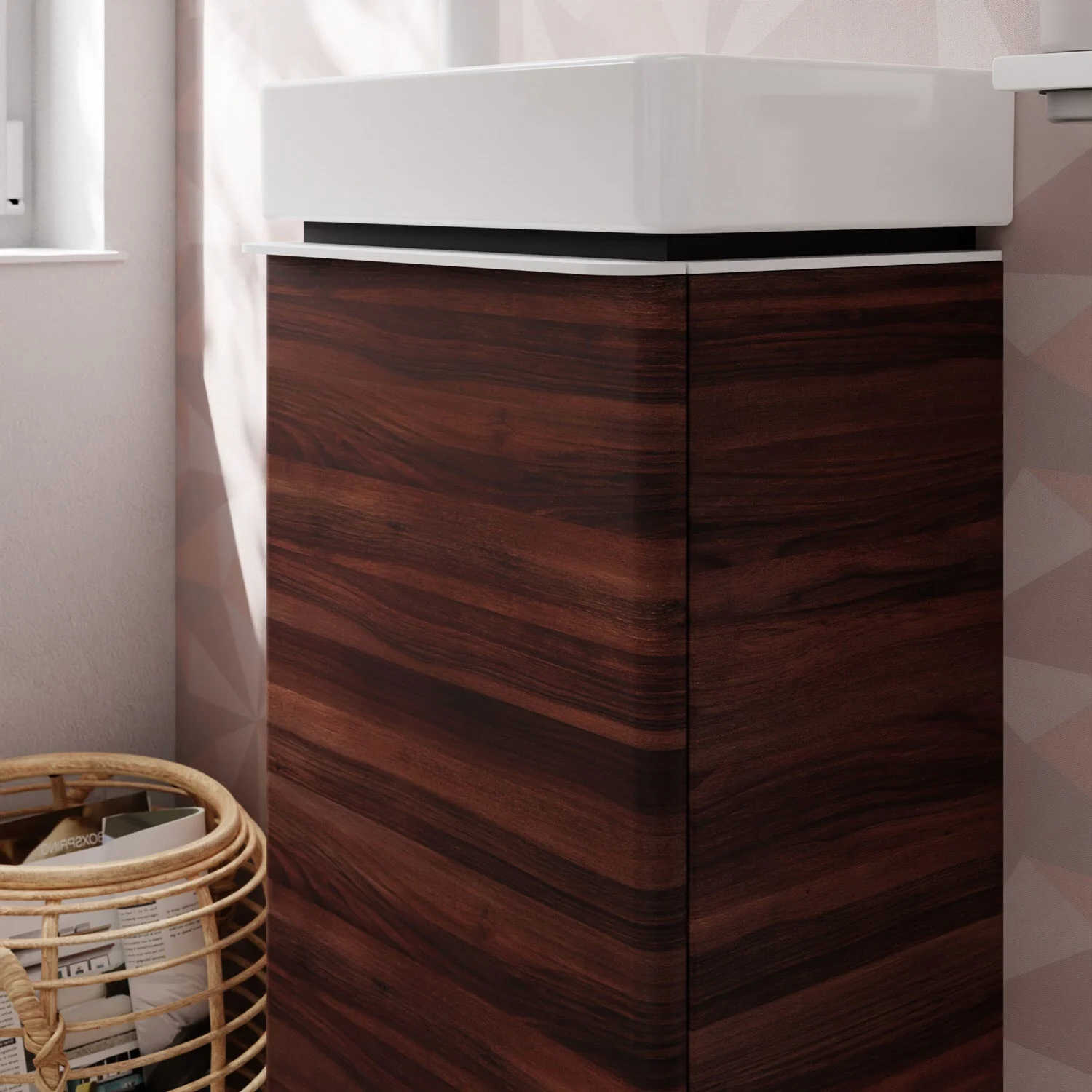 Ciemnobrązowa szafka pod umywalkę w łazience, hansgrohe