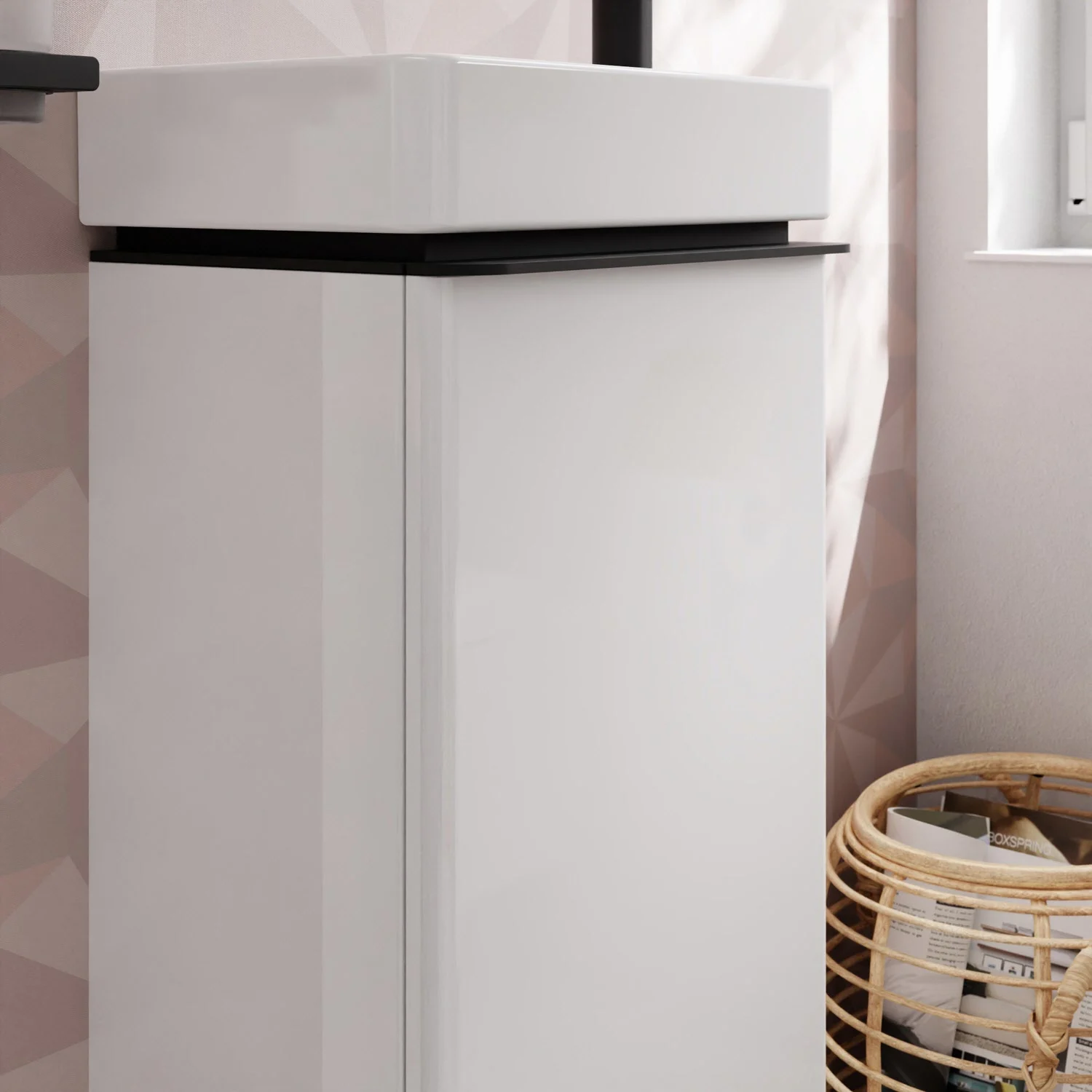 Biała szafka pod umywalkę w łazience, hansgrohe