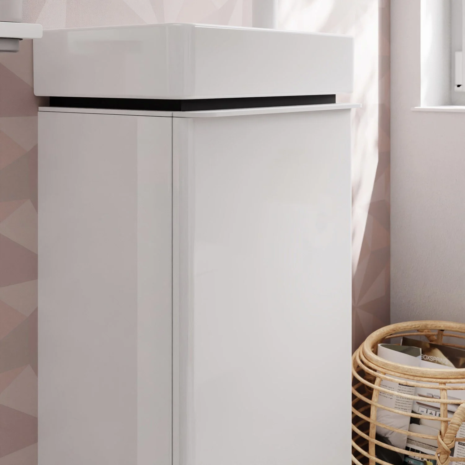 Biała szafka pod umywalkę w łazience, hansgrohe