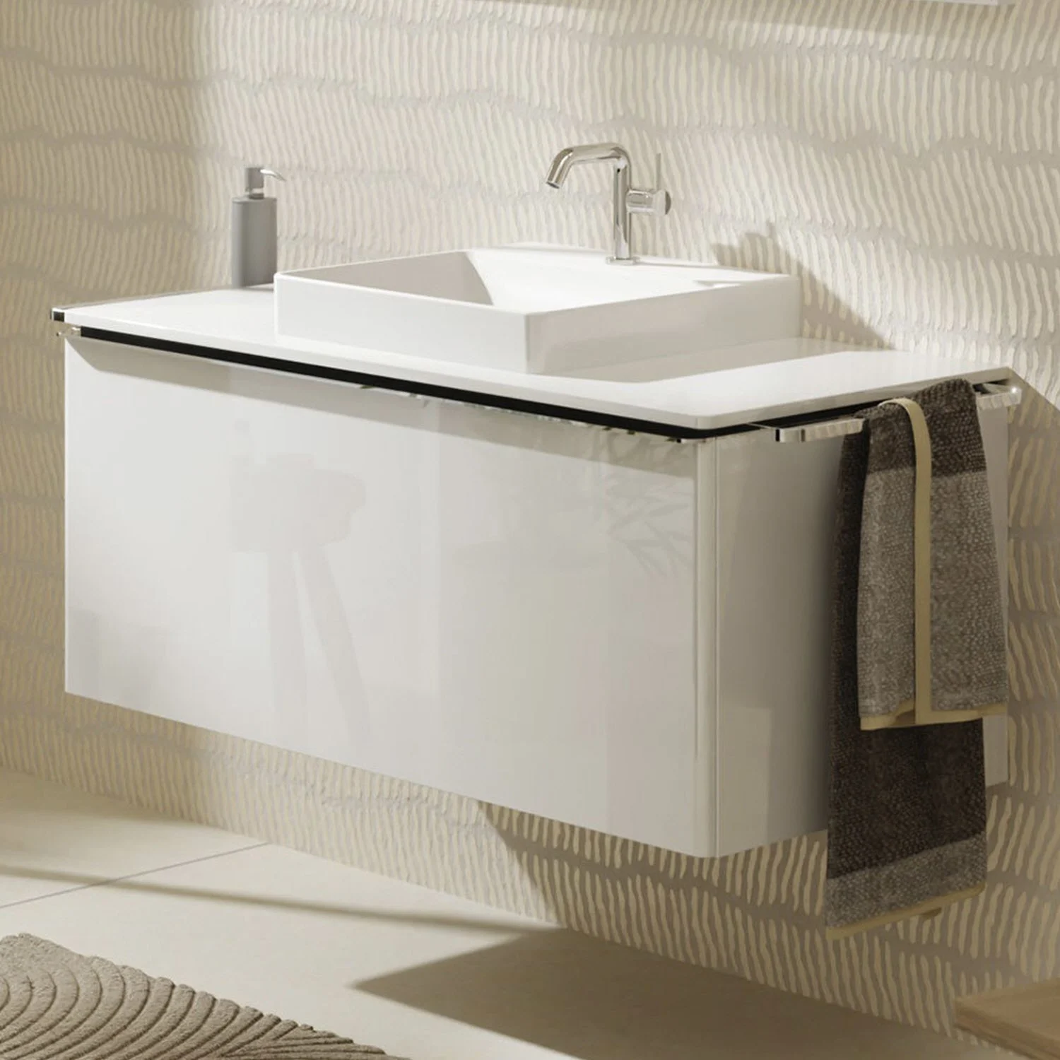 hansgrohe Xelu Q Waschtischunterschrank für Konsole 118 x 48,5 cm, 1 Schubkasten, Griff chrom