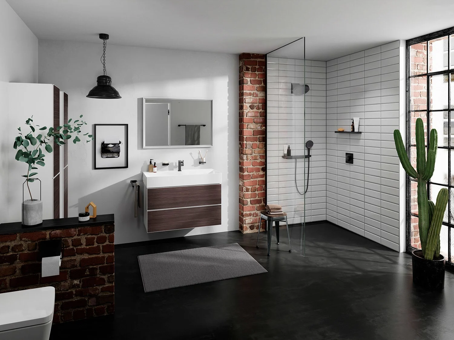 Nowoczesna łazienka z prysznicem i umywalką, hansgrohe