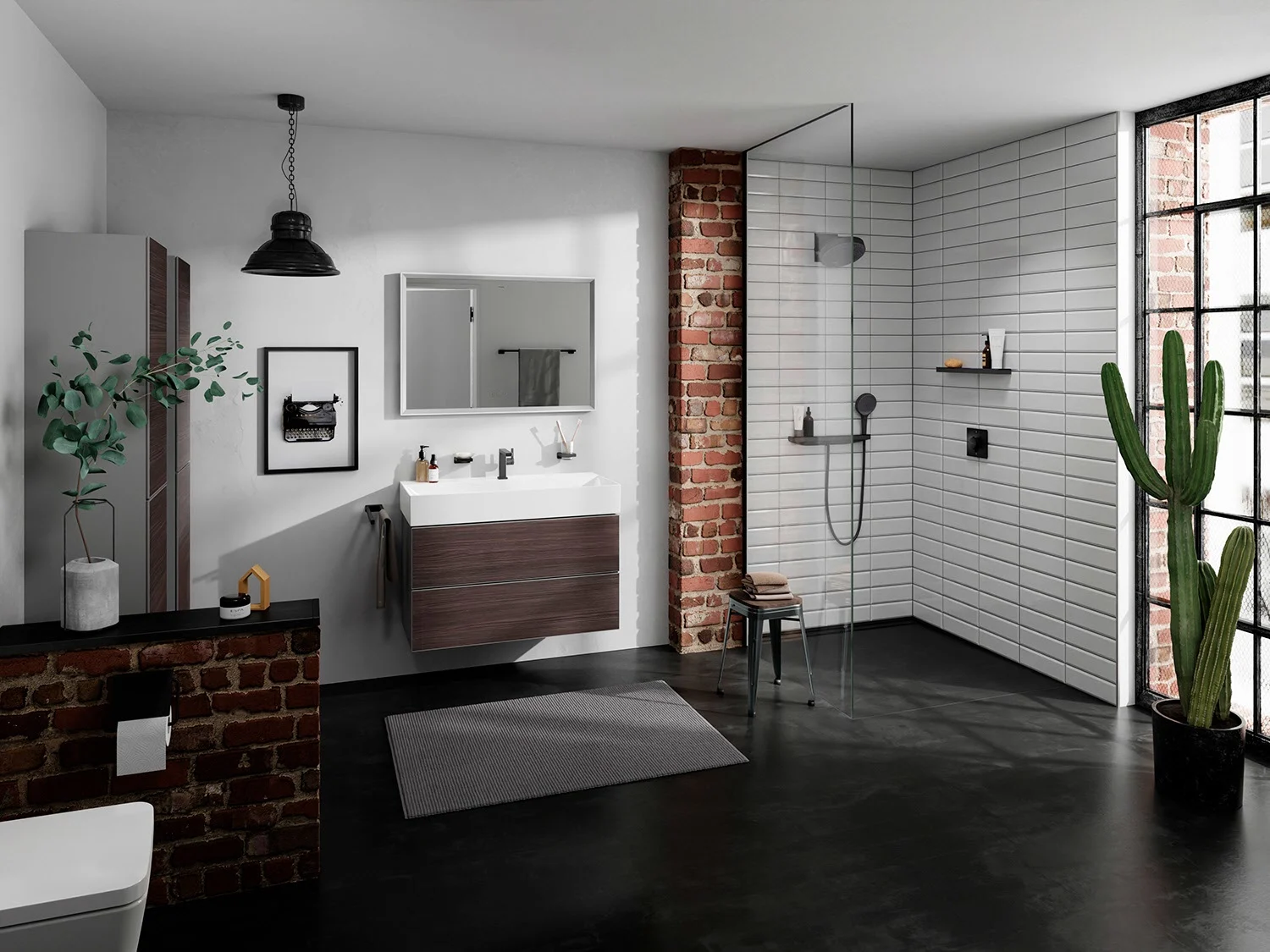 Nowoczesna łazienka z prysznicem i umywalką, hansgrohe