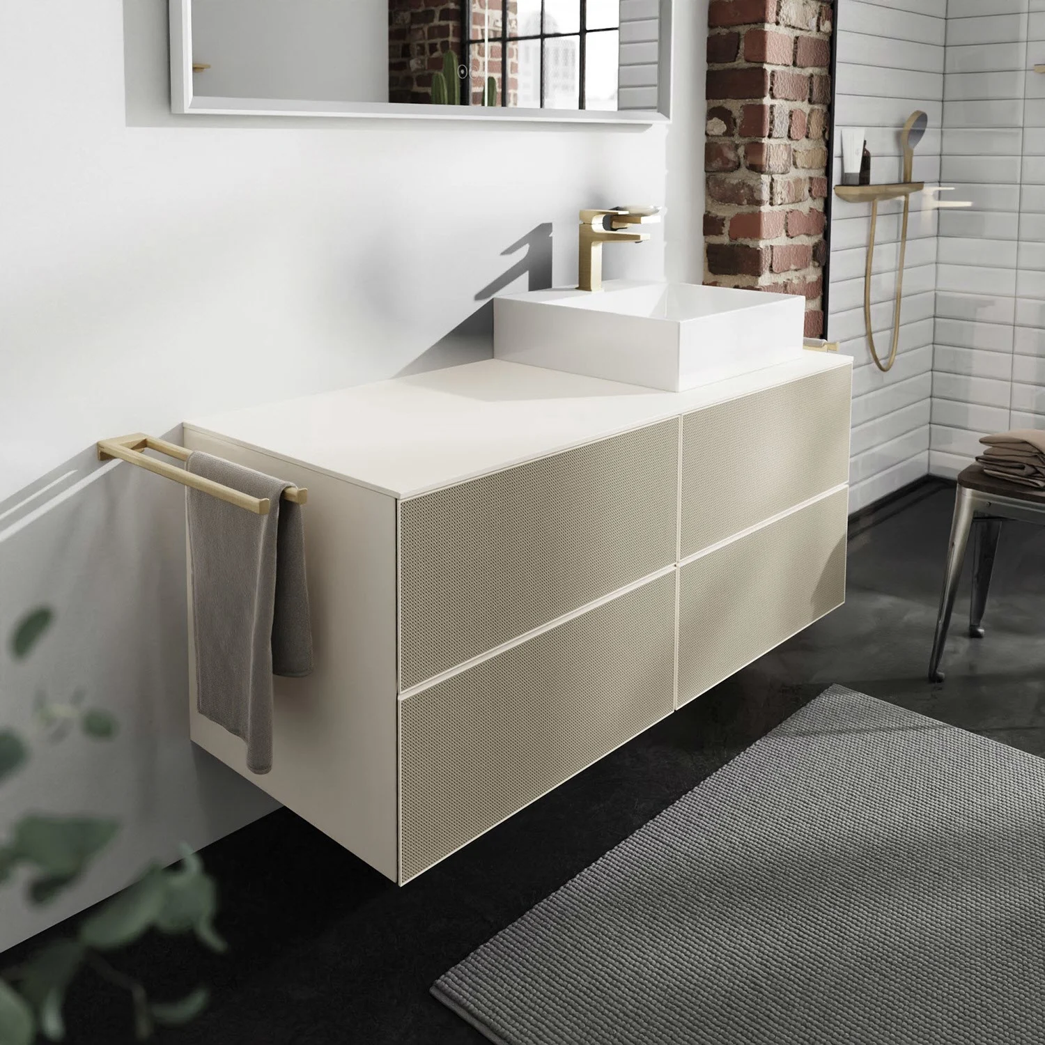 Zbliżenie umywalki z uchwytem na ręcznik, hansgrohe