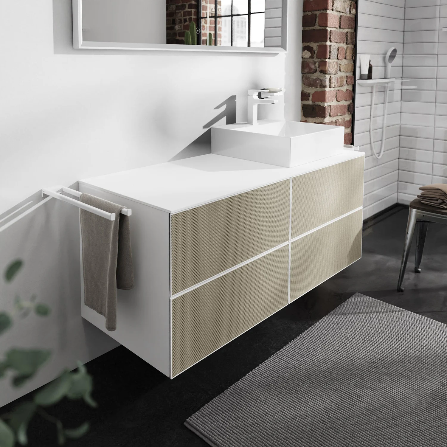Zbliżenie szafki łazienkowej, hansgrohe
