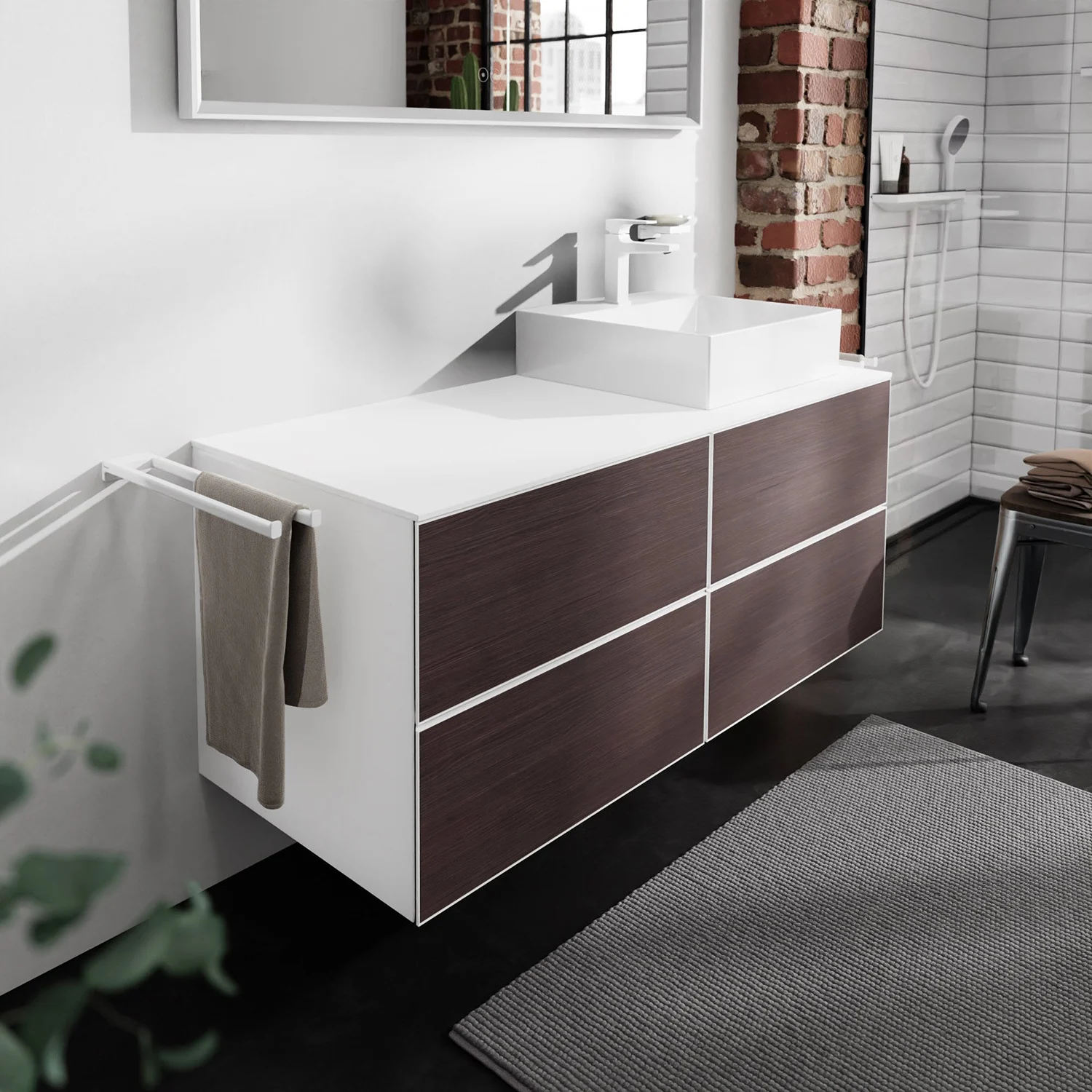 Zbliżenie szafki łazienkowej, hansgrohe