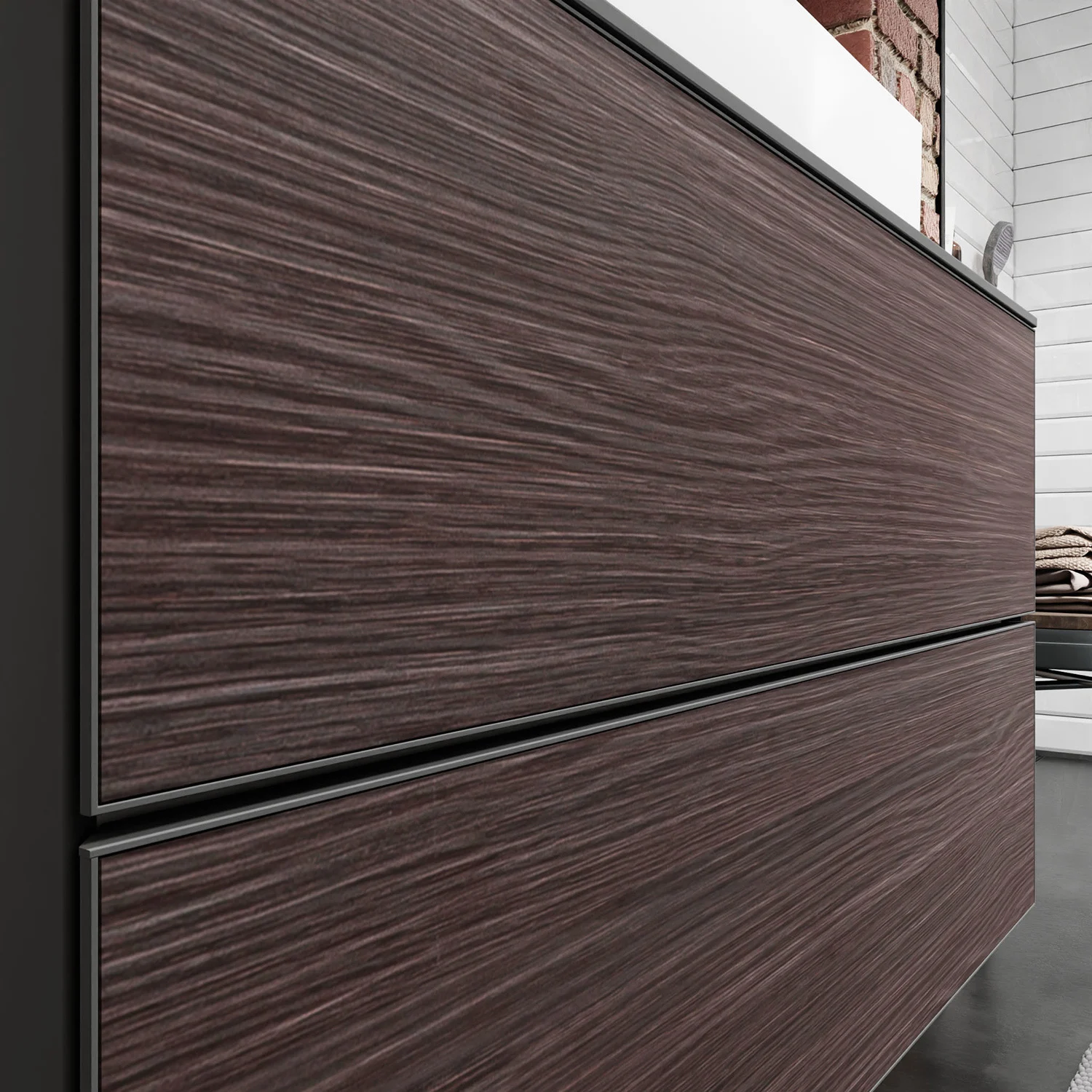 Zbliżenie szafki pod umywalkę w łazience, hansgrohe