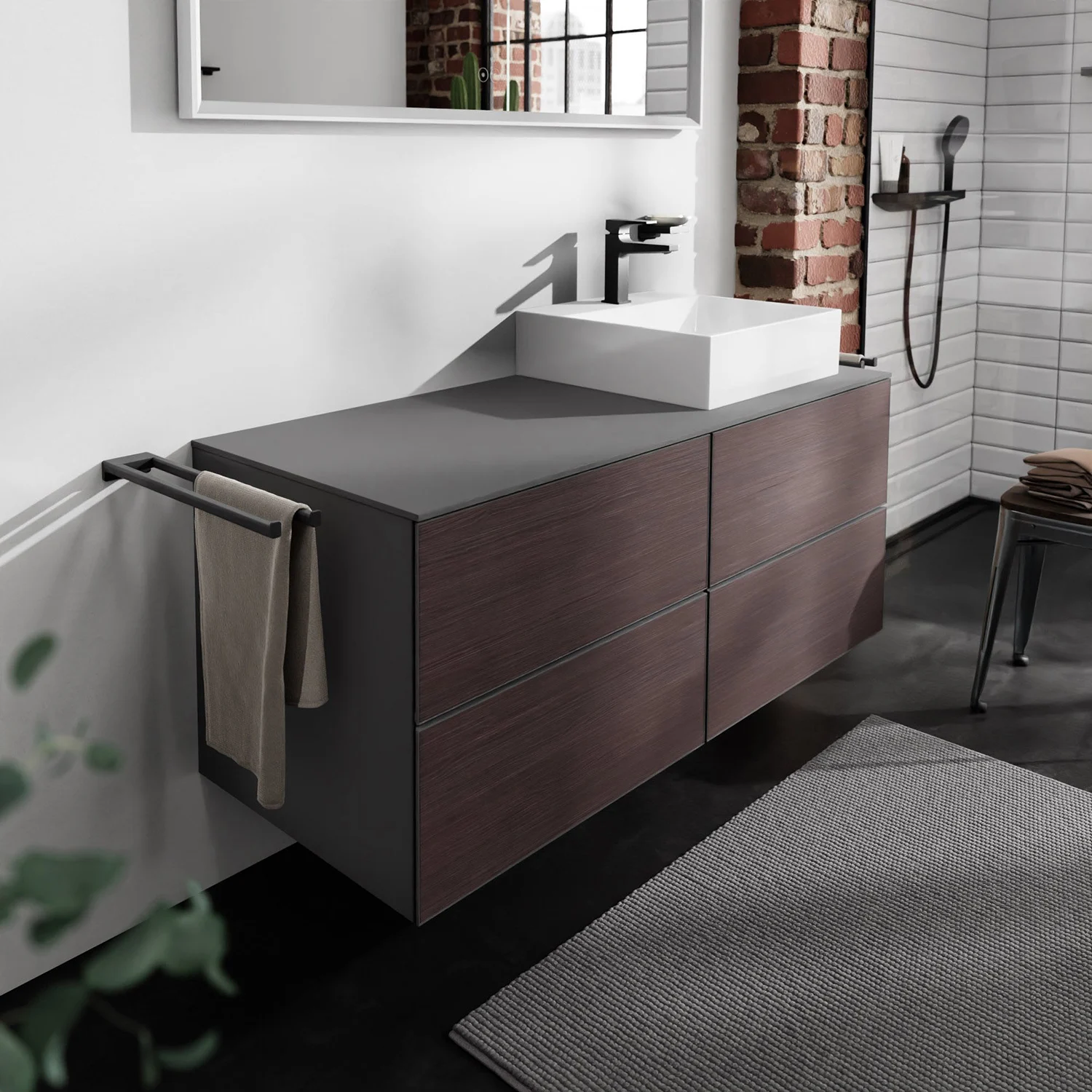 Szafka pod umywalkę z wieszakiem na ręczniki w łazience, hansgrohe