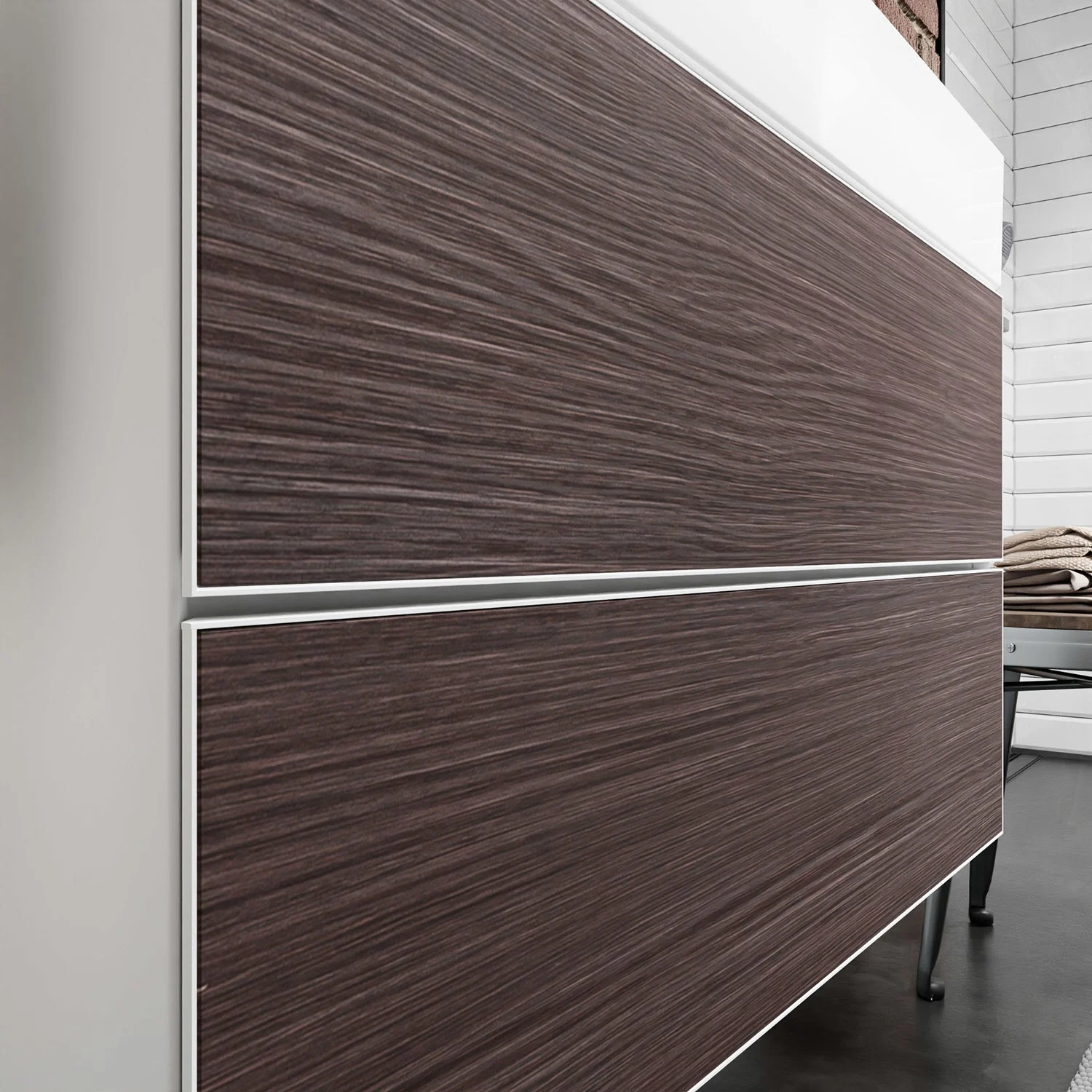 Szafka pod umywalkę w drewnianym wyglądzie widok z boku, hansgrohe