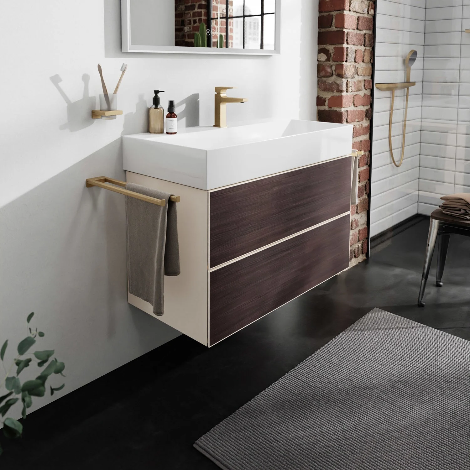 Szafka pod umywalkę w nowoczesnej łazience, hansgrohe