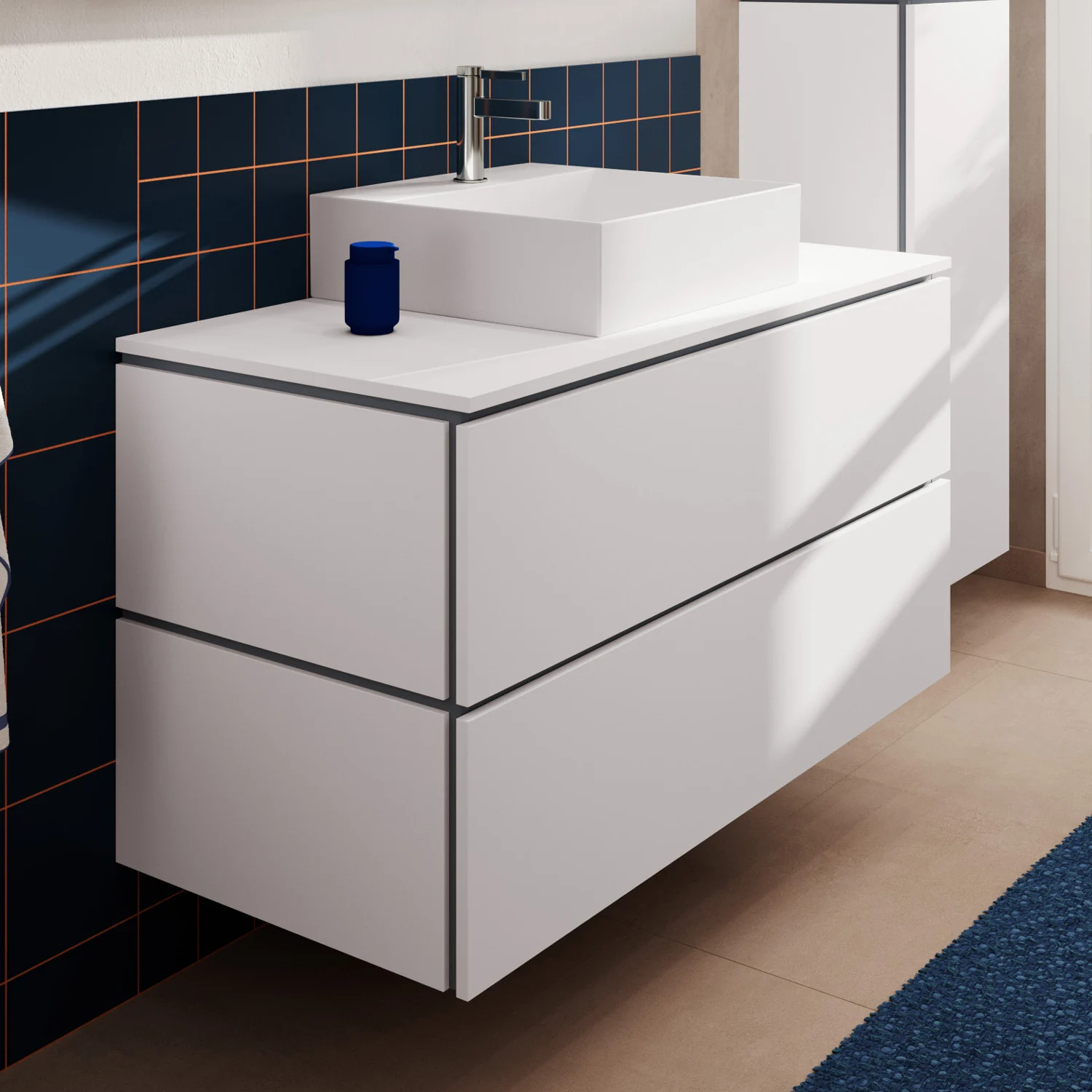 Konsola Hansgrohe Xilesa E 118 x 55 cm z prostokątnym, centralnym wycięciem do Umywalki nablatowej, szlifowana Zdjęcie 2