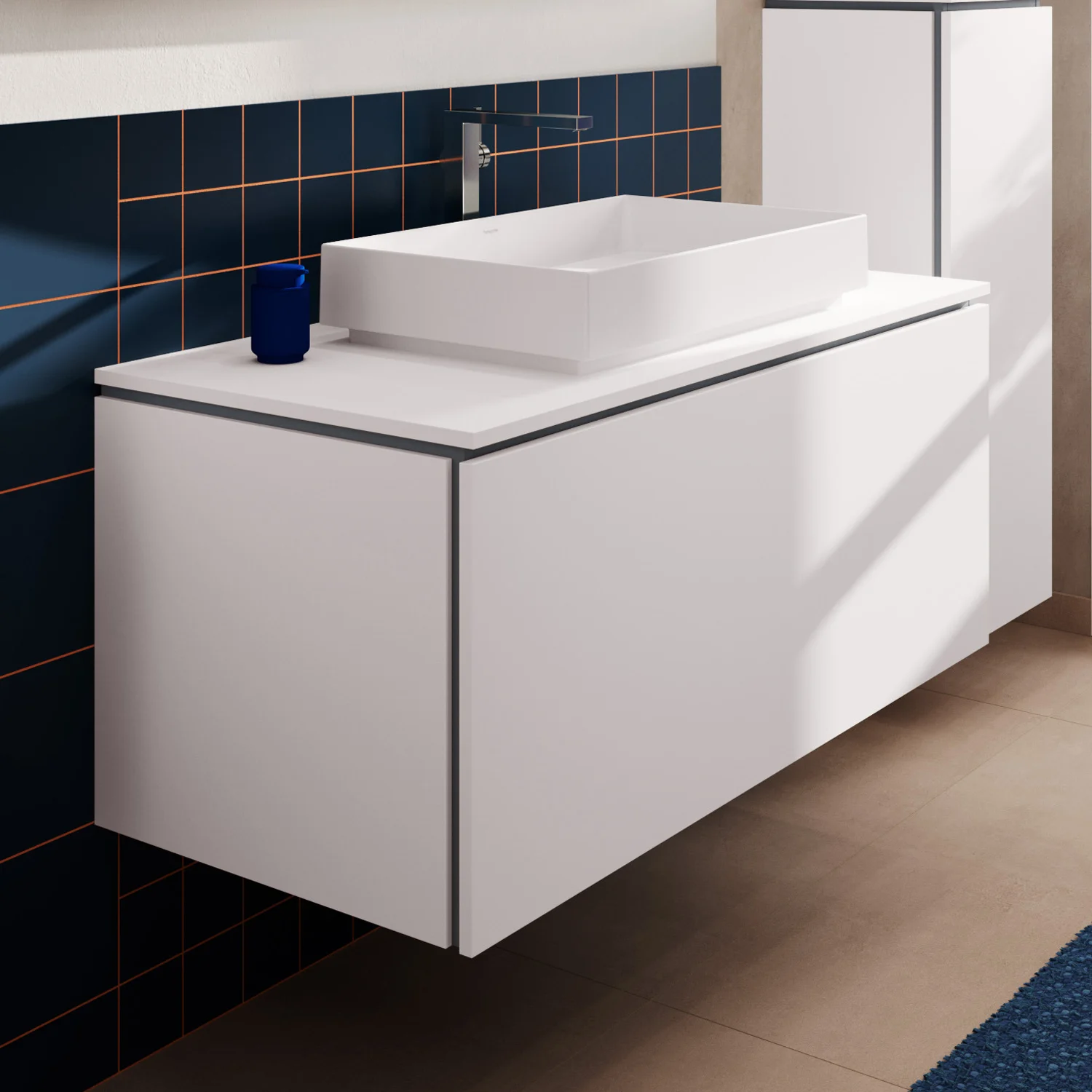 Konsola Hansgrohe Xilesa E 118 x 55 cm z okrągłym, centralnym wycięciem do umywalki nablatowej bez otworu na baterię Zdjęcie 2