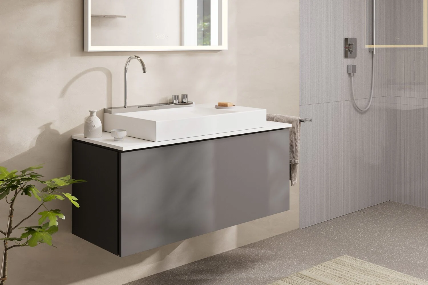 Konsola Hansgrohe Xilesa E 118 x 55 cm z prostokątnym, centralnym wycięciem do Umywalki nablatowej, szlifowana Zdjęcie 6