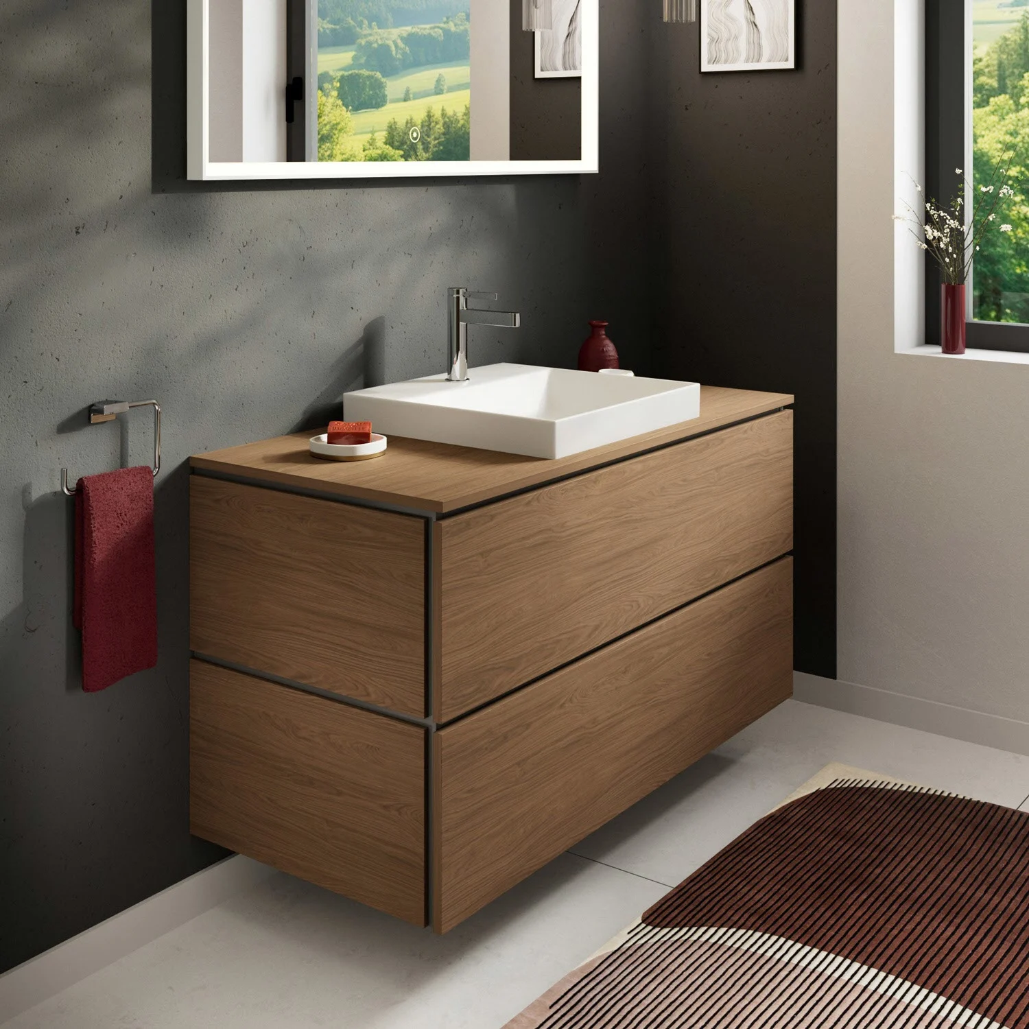 hansgrohe Xilesa E Konsole 118 x 55 cm mit Ausschnitt eckig mittig für Aufsatzwaschtisch geschliffen Bild 3
