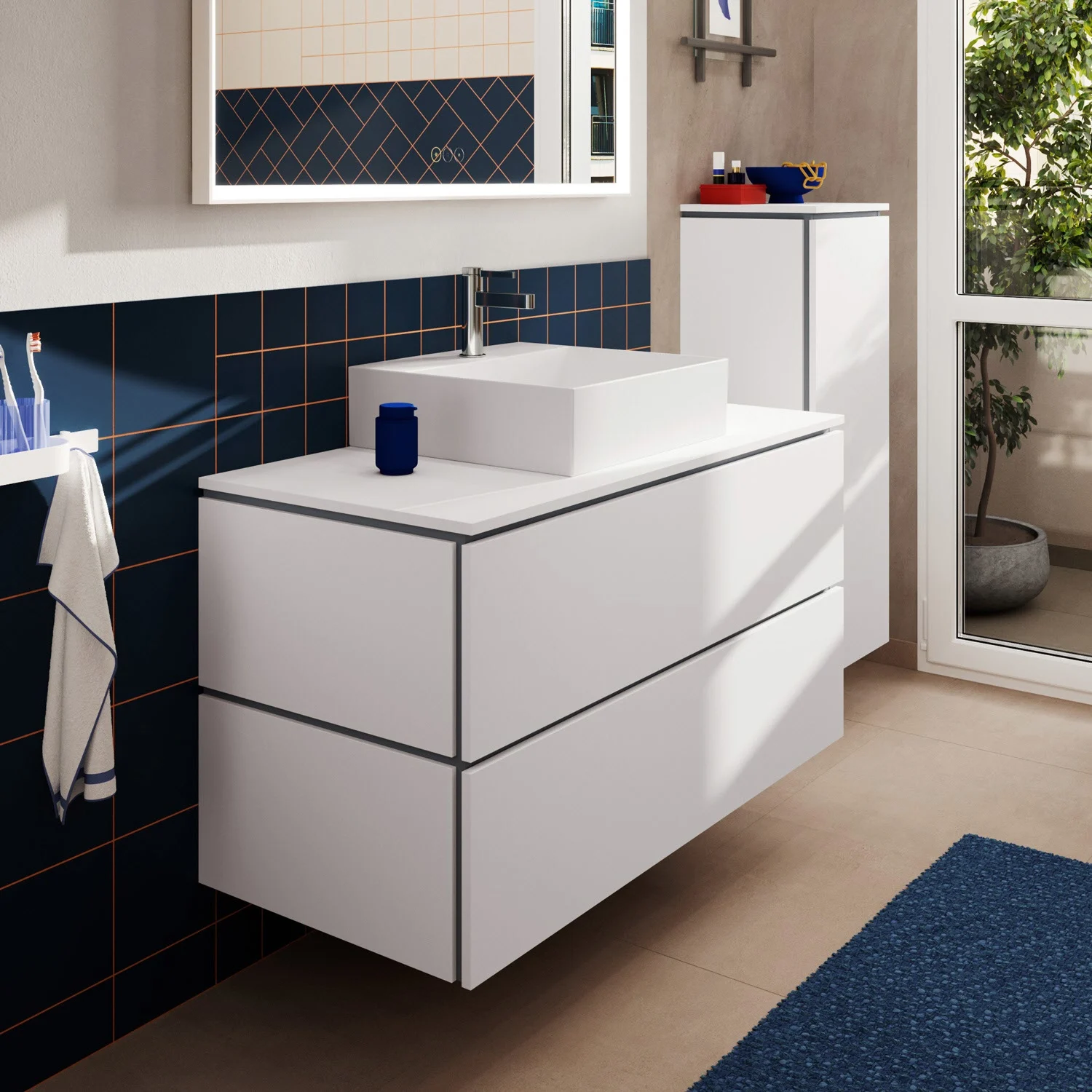 Konsola Hansgrohe Xilesa E 118 x 55 cm z prostokątnym, centralnym wycięciem do Umywalki nablatowej, szlifowana Zdjęcie 3