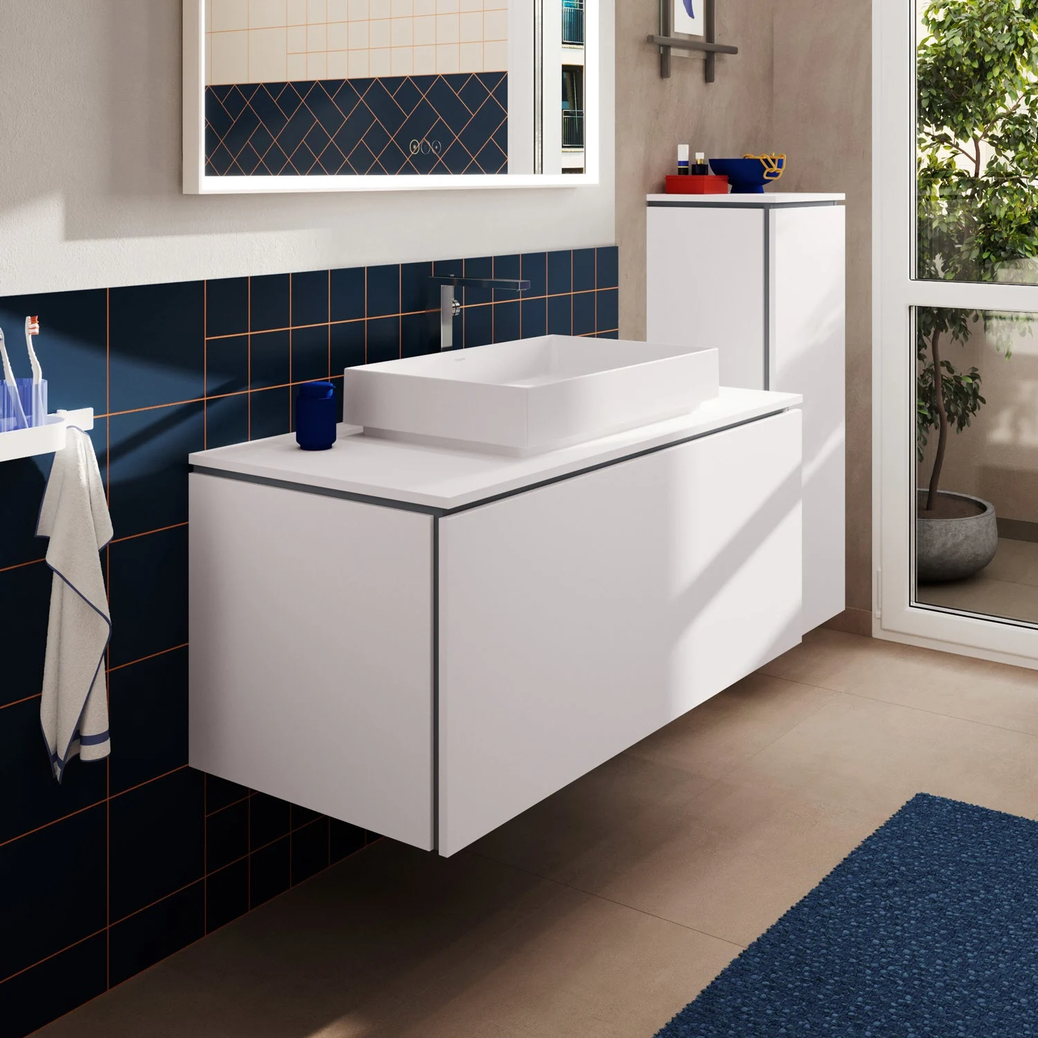 Konsola Hansgrohe Xilesa E 118 x 55 cm z okrągłym, centralnym wycięciem do umywalki nablatowej bez otworu na baterię Zdjęcie 3