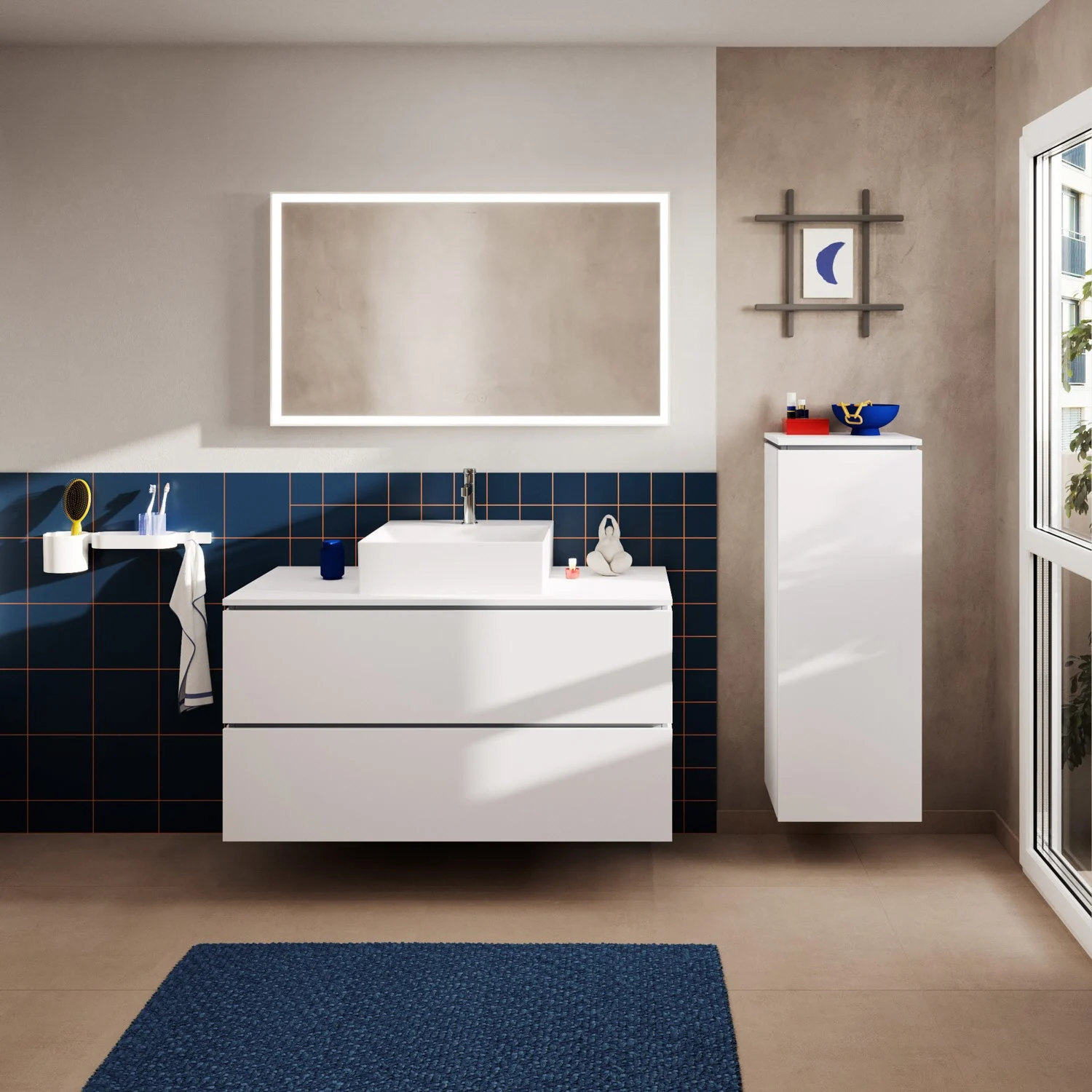 Konsola Hansgrohe Xilesa E 118 x 55 cm z prostokątnym, centralnym wycięciem do Umywalki nablatowej, szlifowana Zdjęcie 5