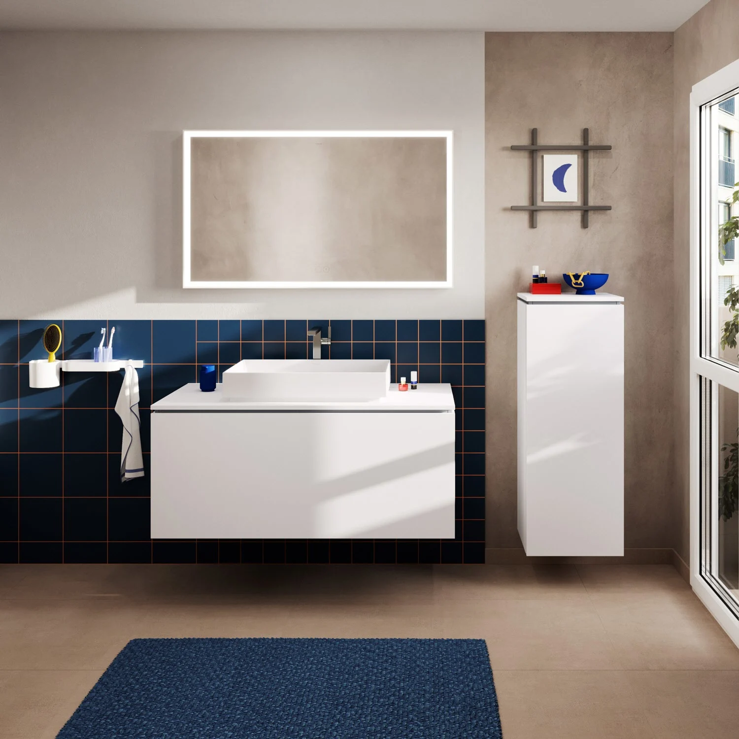 Konsola Hansgrohe Xilesa E 118 x 55 cm z okrągłym, centralnym wycięciem do umywalki nablatowej bez otworu na baterię Zdjęcie 5
