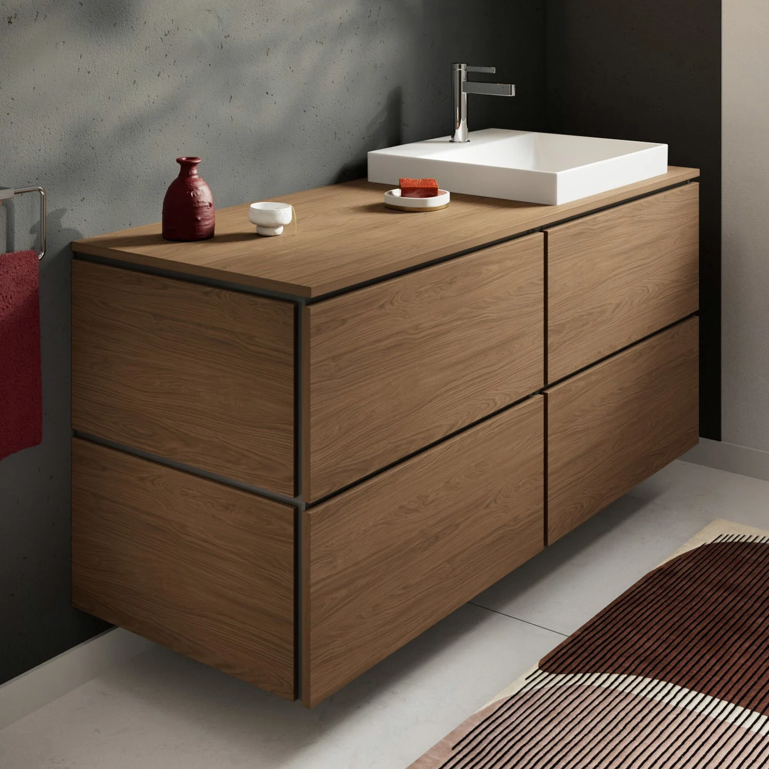 Konsola Hansgrohe Xilesa E 137,5 x 55 cm z prostokątnym wycięciem po prawej stronie do umywalki nablatowej, szlifowana Zdjęcie 2