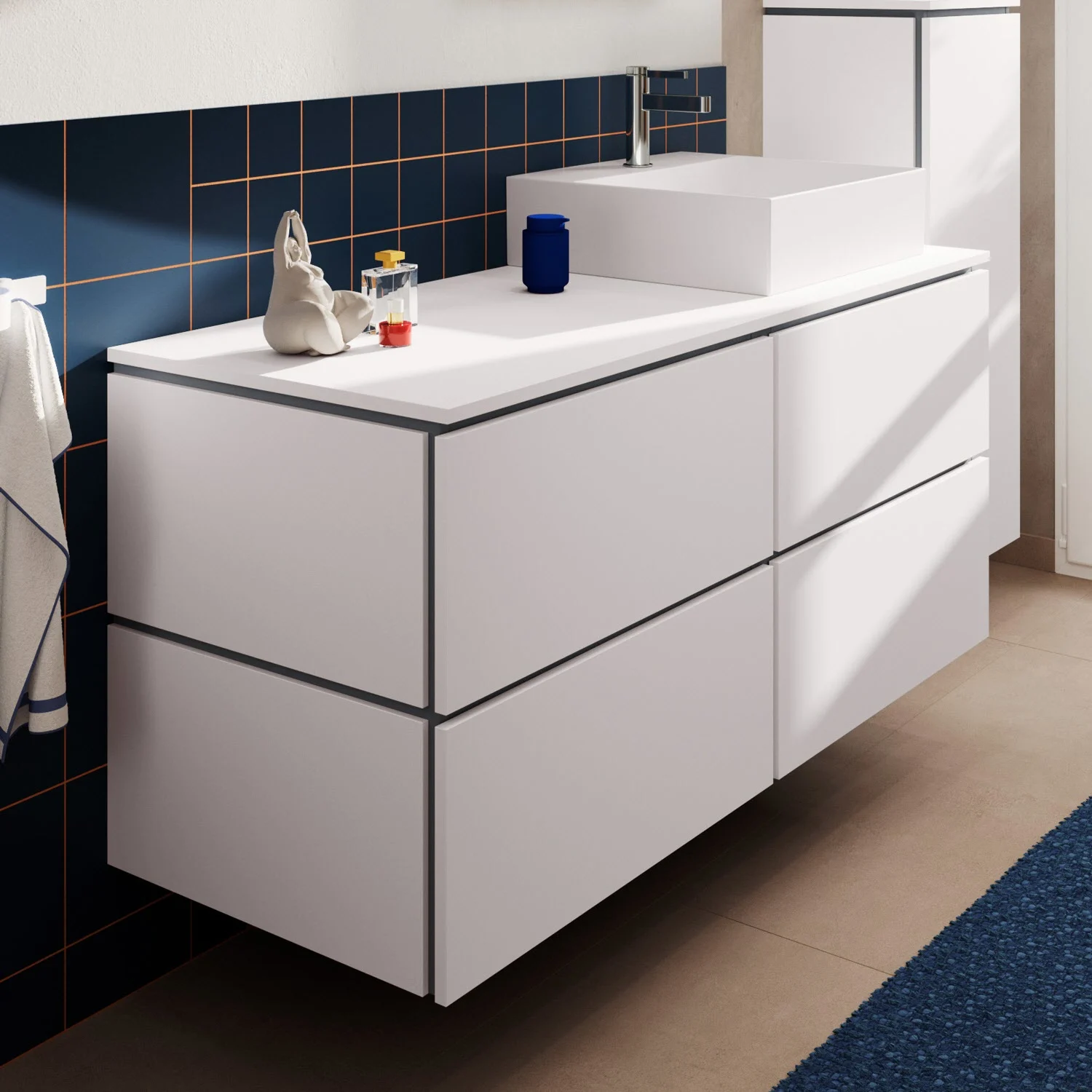 Konsola Hansgrohe Xilesa E 137,5 x 55 cm z prostokątnym wycięciem po prawej stronie do Umywalki nablatowej, szlifowana Zdjęcie 2