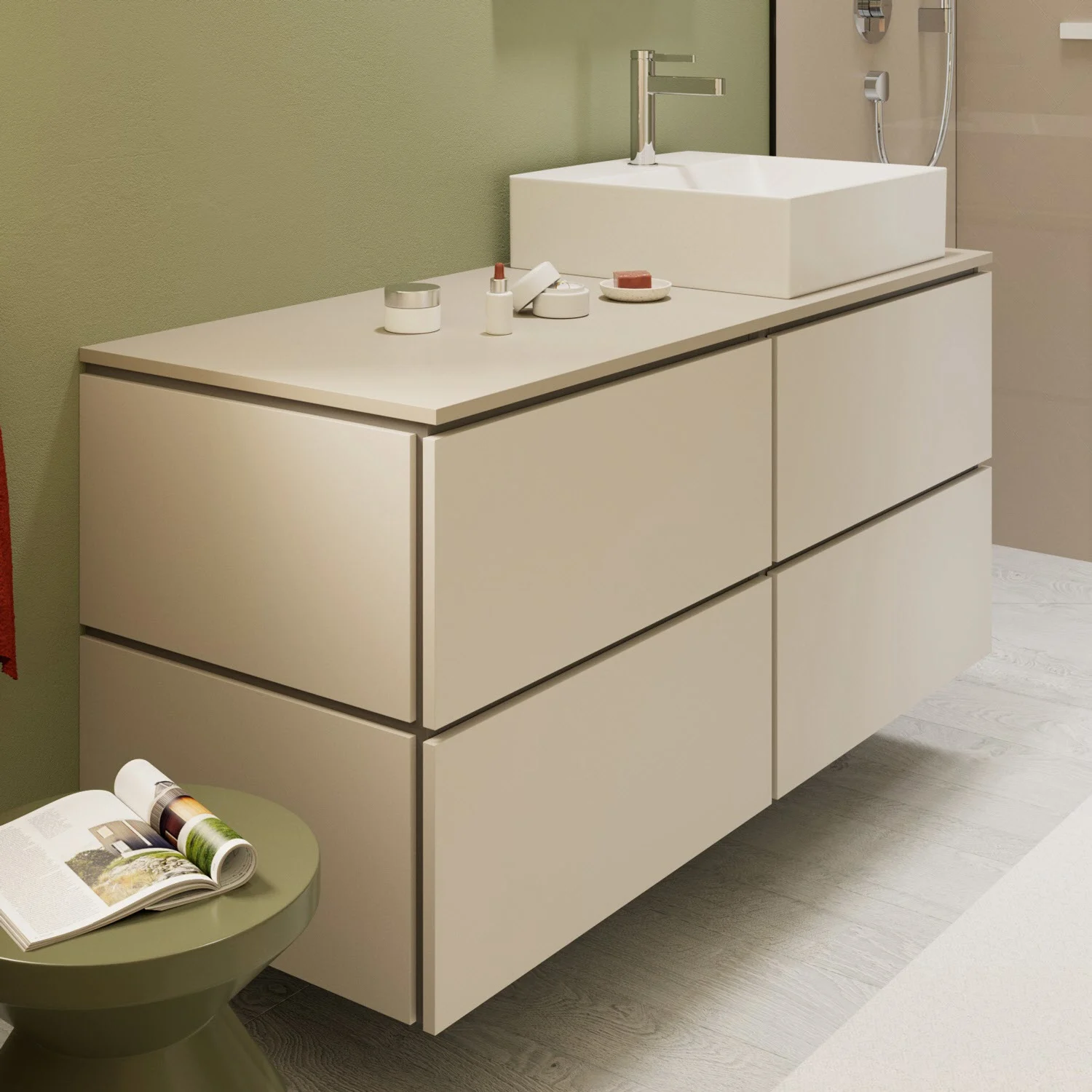 Konsola Hansgrohe Xilesa E 137,5 x 55 cm z prostokątnym wycięciem po prawej stronie do Umywalki nablatowej, szlifowana Zdjęcie 2