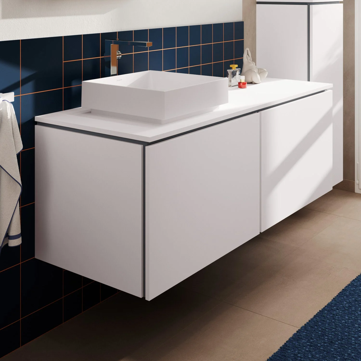 Konsola Hansgrohe Xilesa E 137,5 x 55 cm z okrągłym wycięciem po lewej stronie do umywalki nablatowej bez otworu na baterię Zdjęcie 2