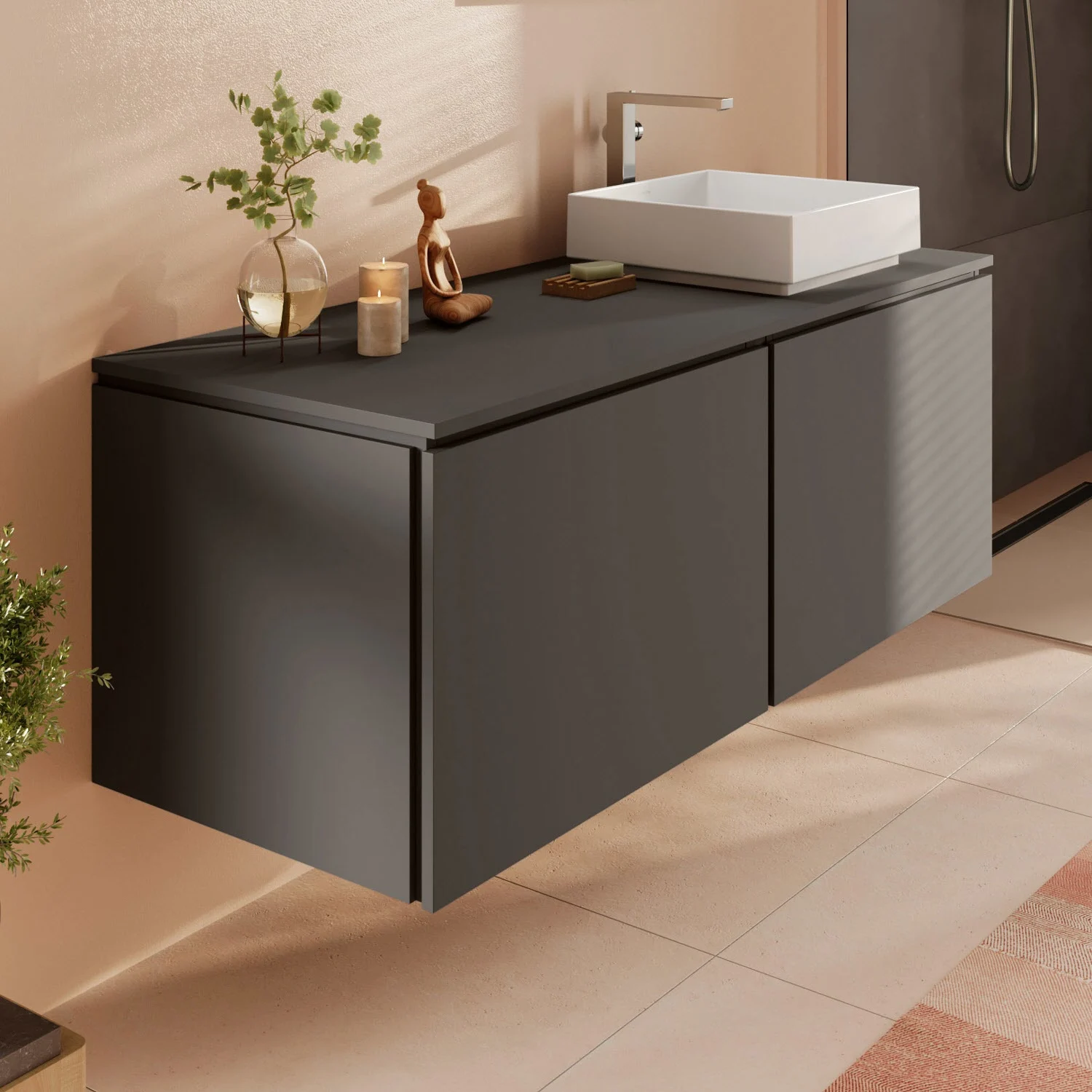 Konsola Hansgrohe Xilesa E 137,5 x 55 cm z okrągłym wycięciem po prawej stronie do umywalki nablatowej bez otworu na baterię Zdjęcie 2