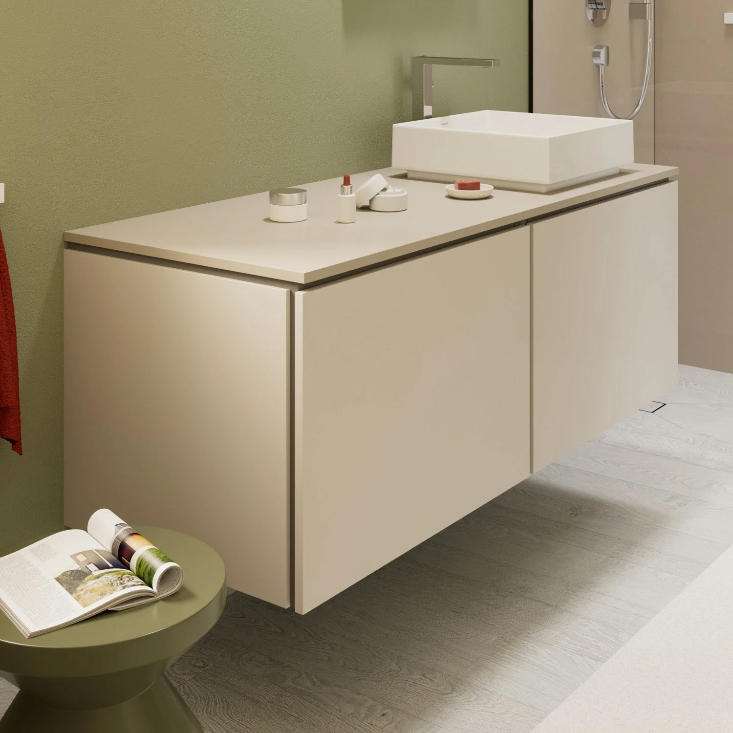 Konsola Hansgrohe Xilesa E 137,5 x 55 cm z okrągłym wycięciem po prawej stronie do umywalki nablatowej bez otworu na baterię Zdjęcie 2